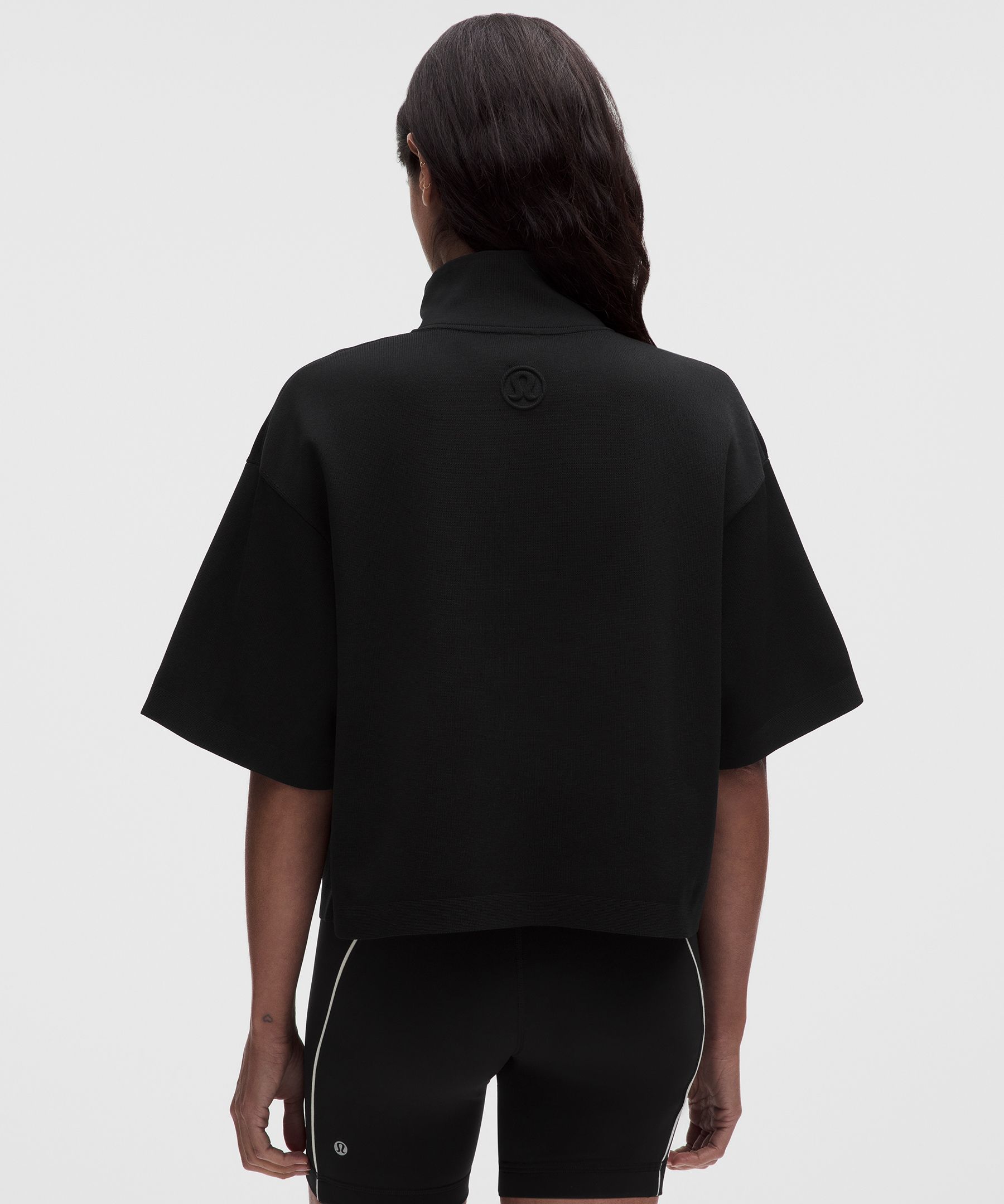 Structured Knit Half-Zip Short-Sleeve Shirt