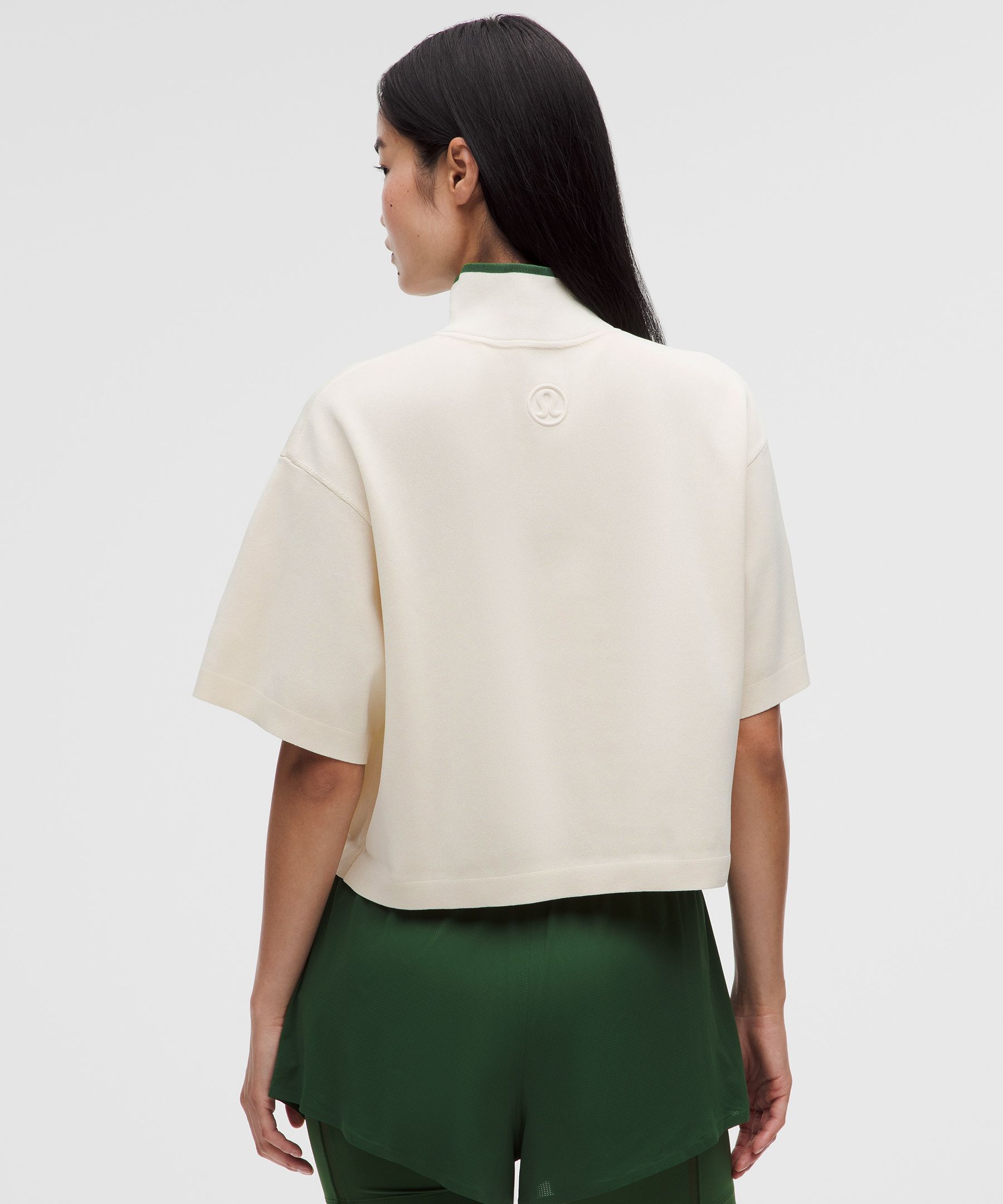 Structured Knit Half-Zip Short-Sleeve Shirt