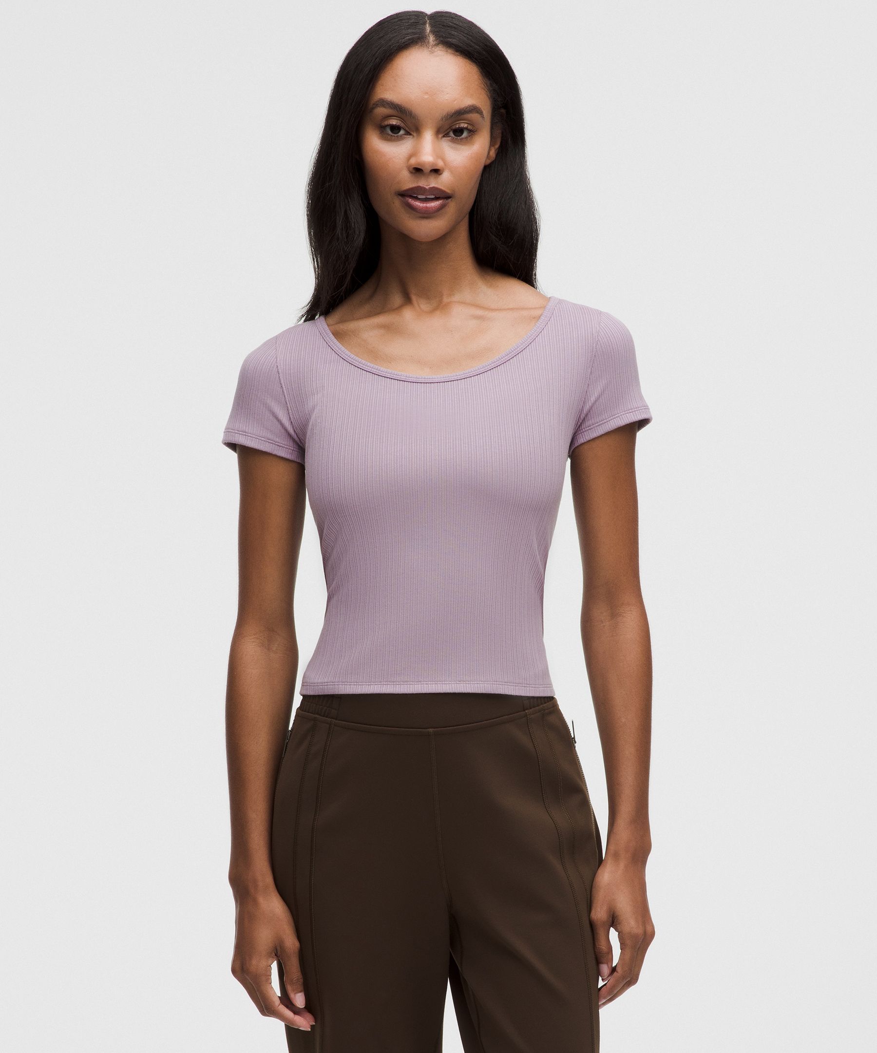lululemon – Women’s Hold Tight Micro-Rib Cross-Back T-Shirt – Color Purple/Pastel – Size 6