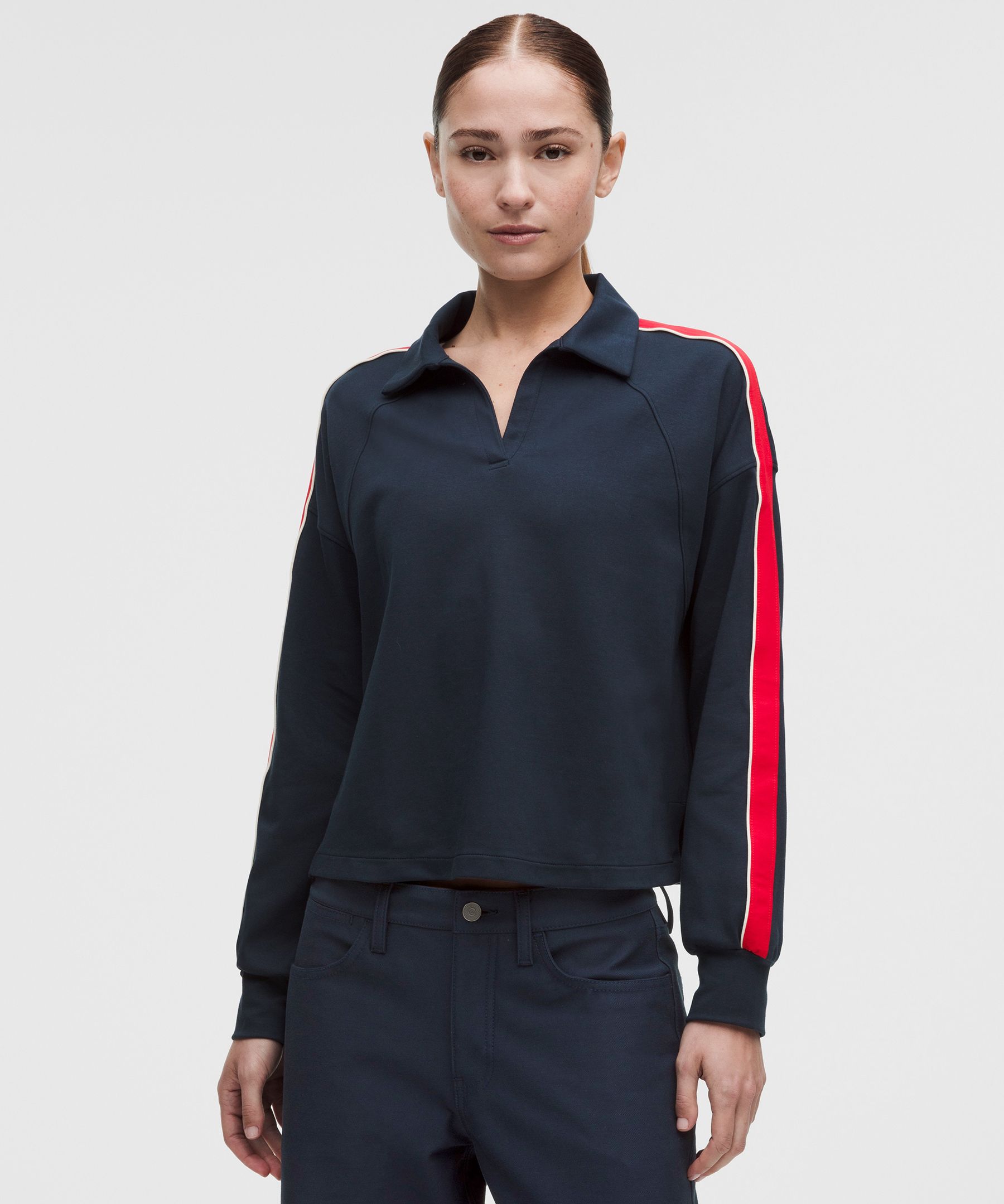 Cotton V-Neck Long-Sleeve Polo Shirt