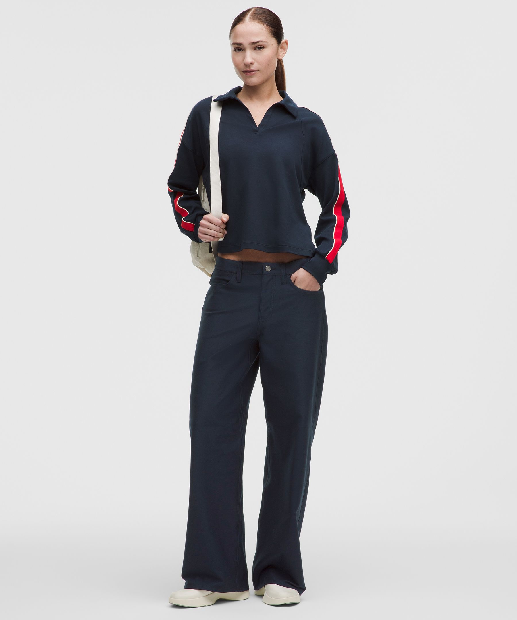 Cotton V-Neck Long-Sleeve Polo Shirt