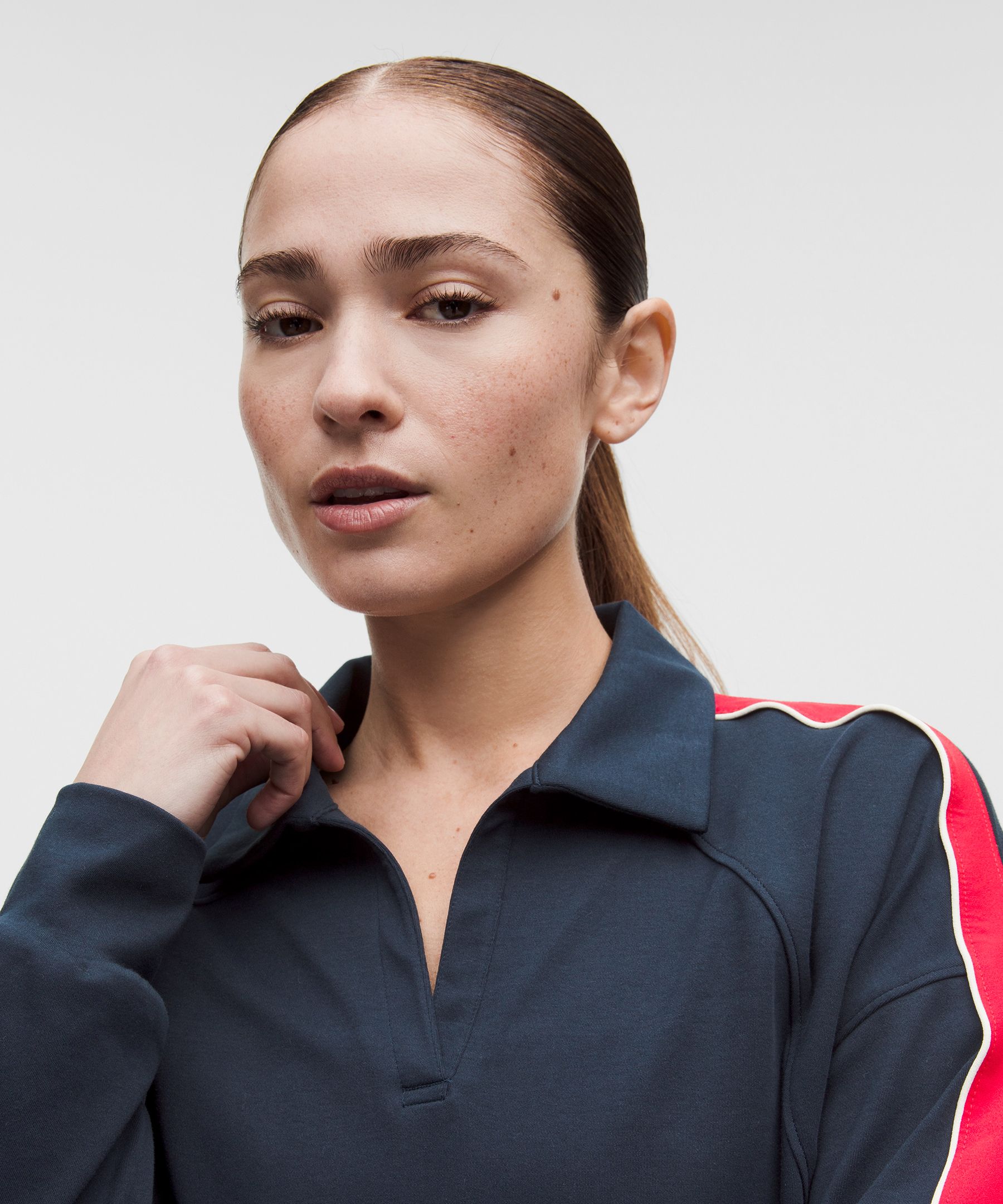 Cotton V-Neck Long-Sleeve Polo Shirt