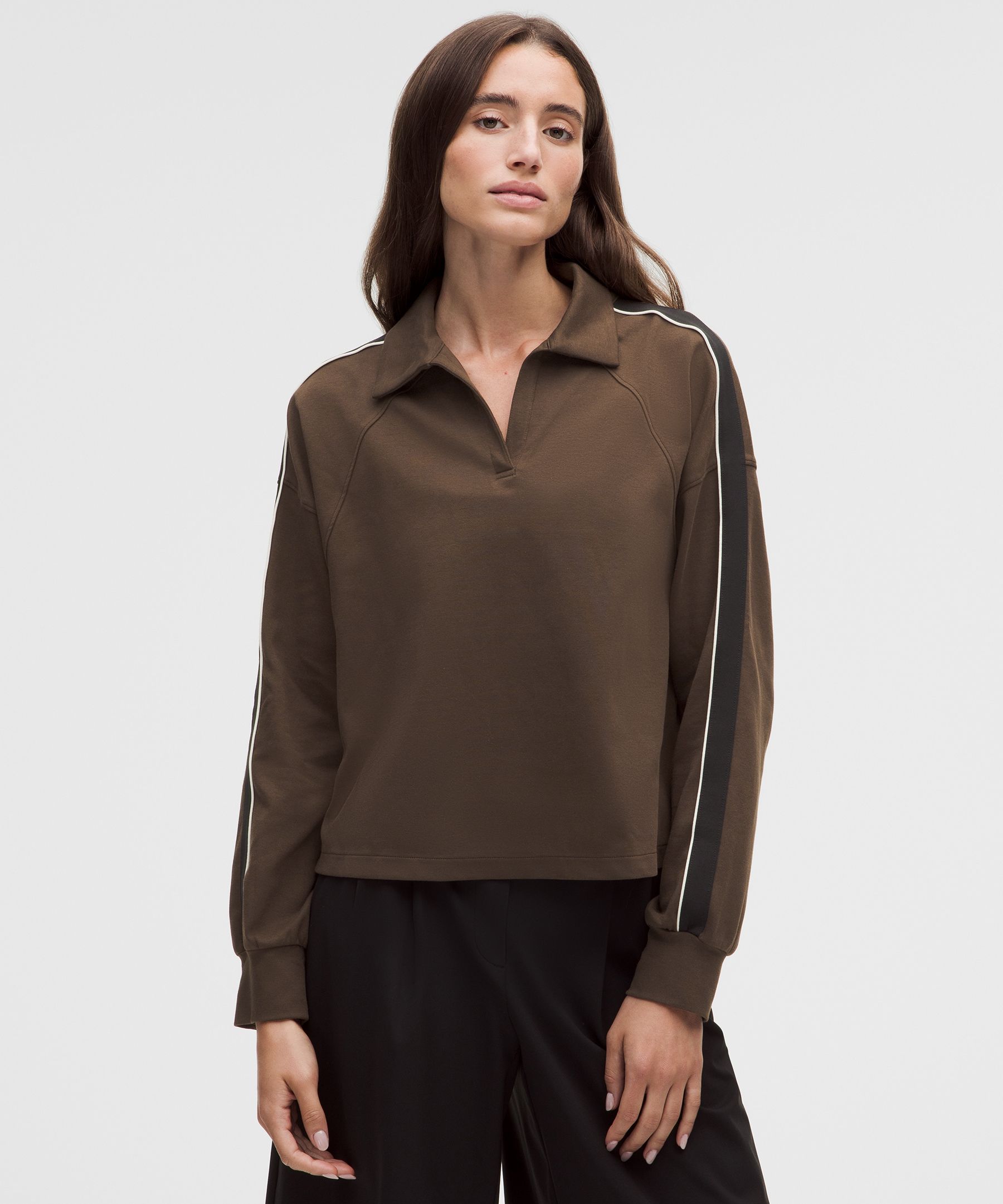 Cotton V-Neck Long-Sleeve Polo Shirt