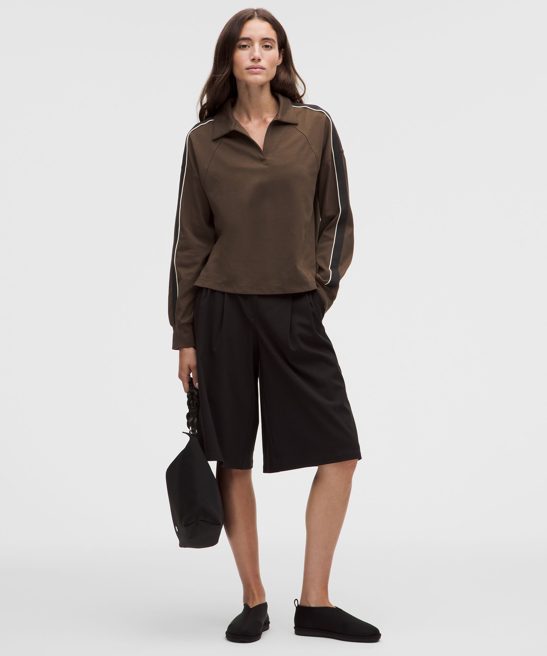Cotton V-Neck Long-Sleeve Polo Shirt