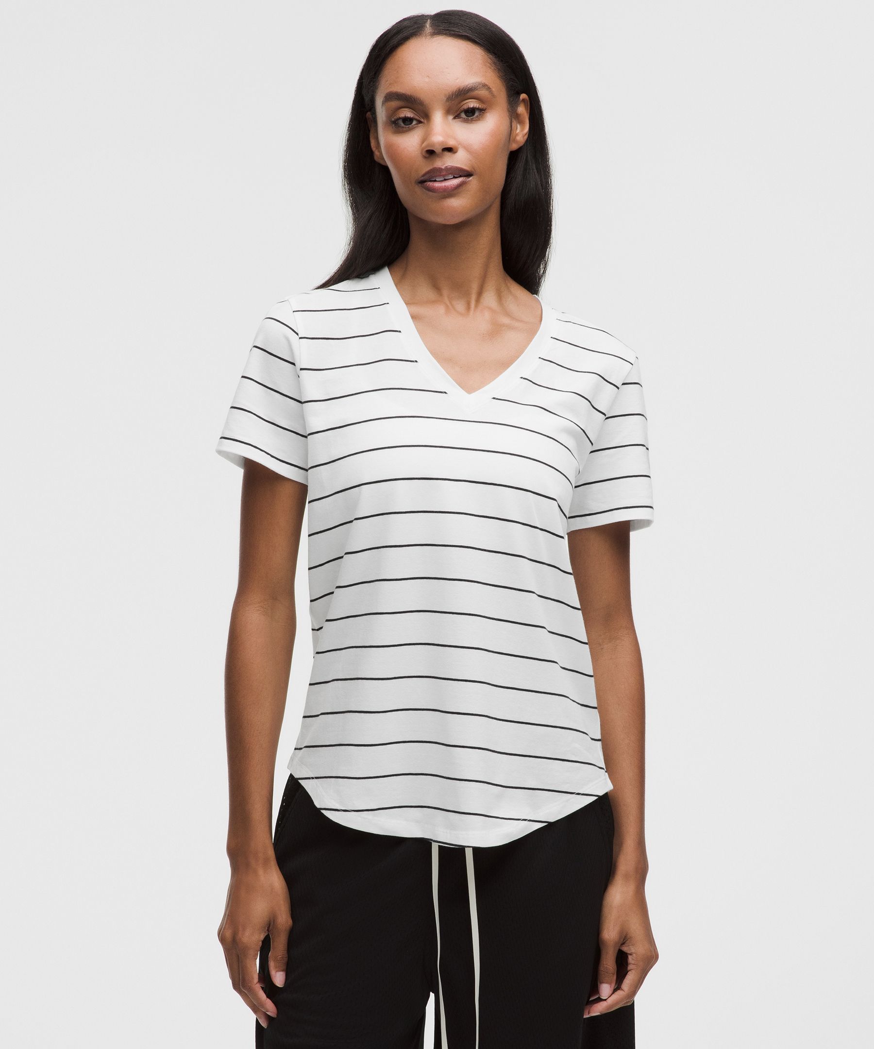 lululemon  Love V-Neck T-Shirt - Size 0 - White,black,striped,printed