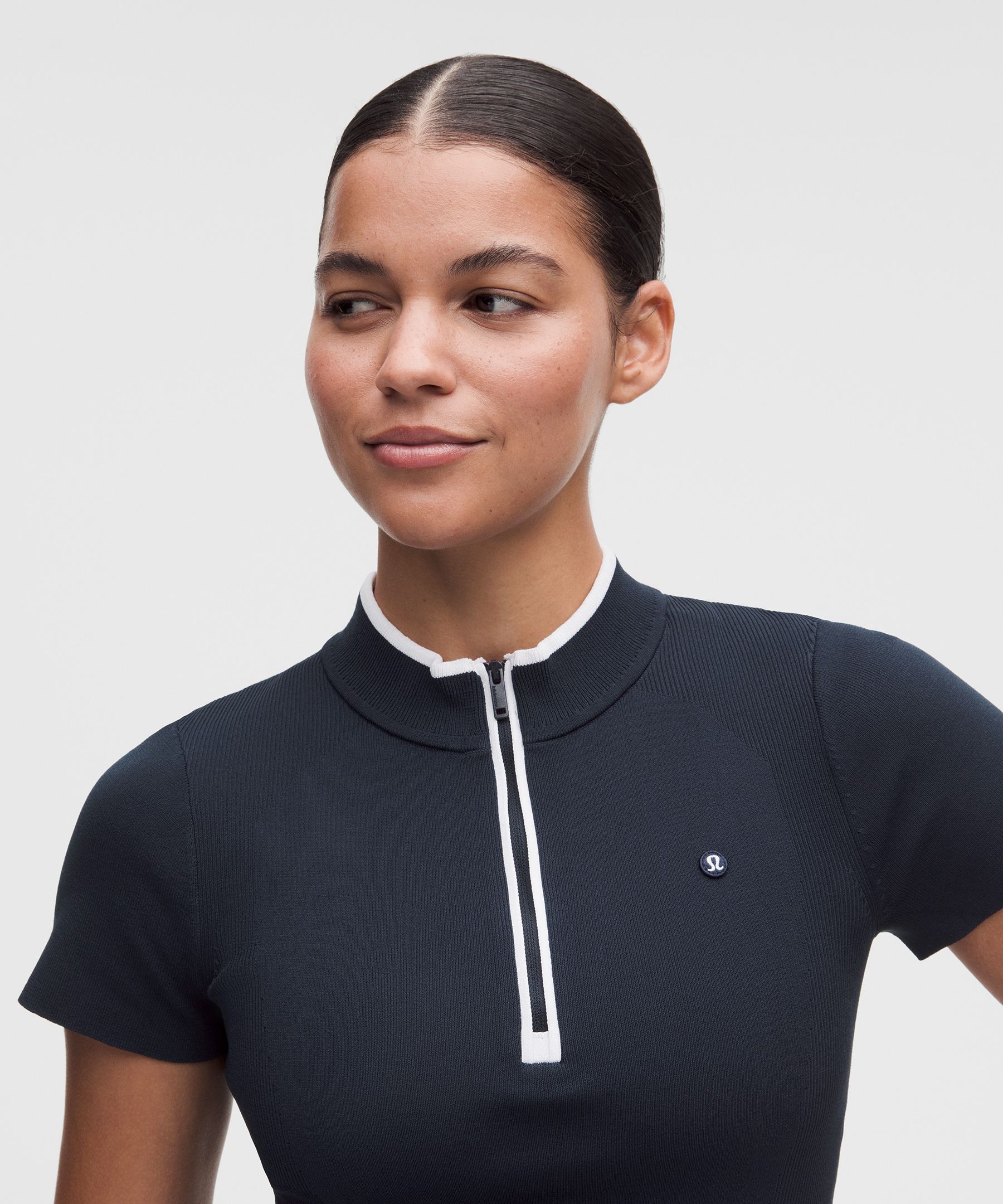 Golf-Strickkurzarmshirt mit Mockneck