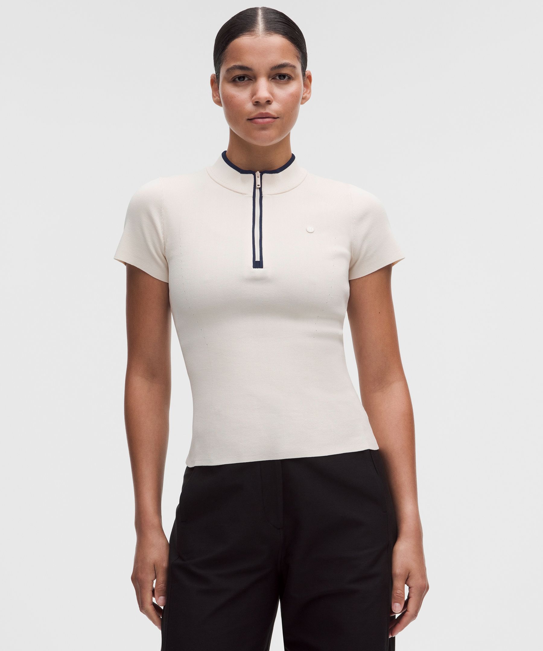 Golf-Strickkurzarmshirt mit Mockneck
