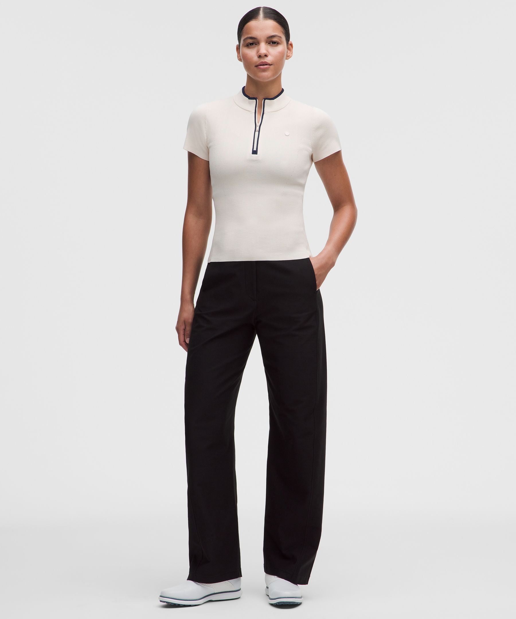 Golf-Strickkurzarmshirt mit Mockneck