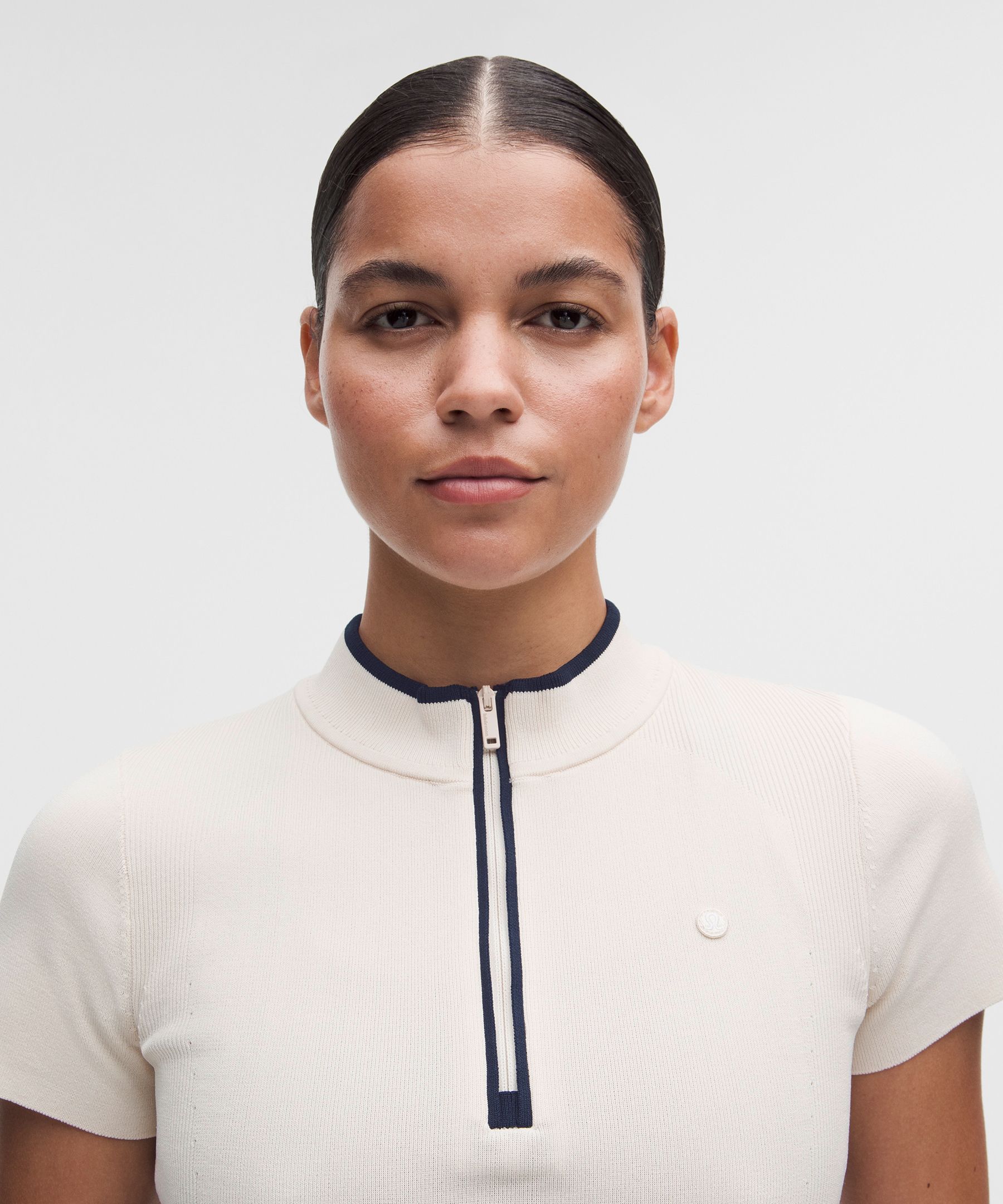 Golf-Strickkurzarmshirt mit Mockneck
