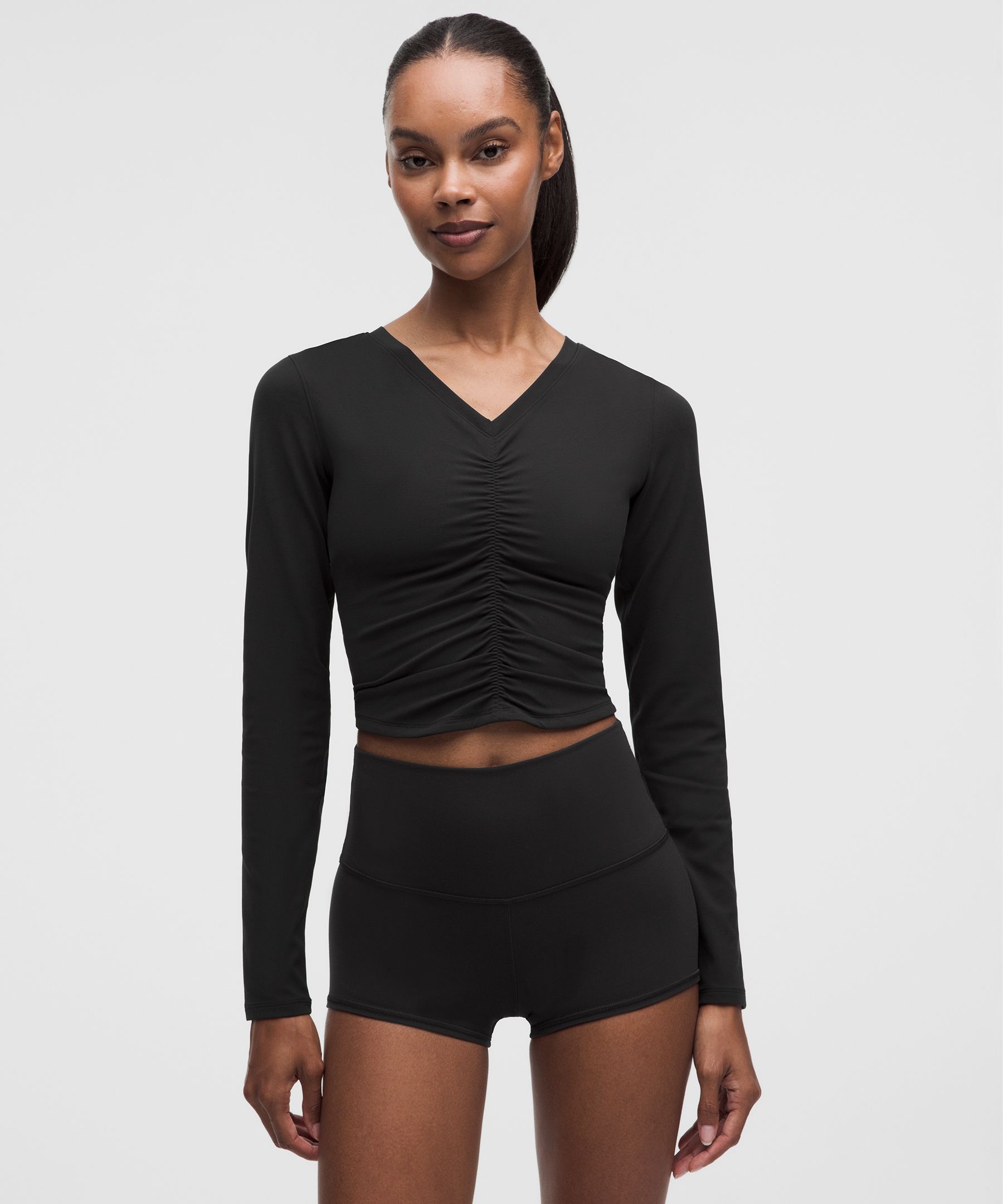 All It Takes Centre-Ruched V-Neck Long-Sleeve Shirt