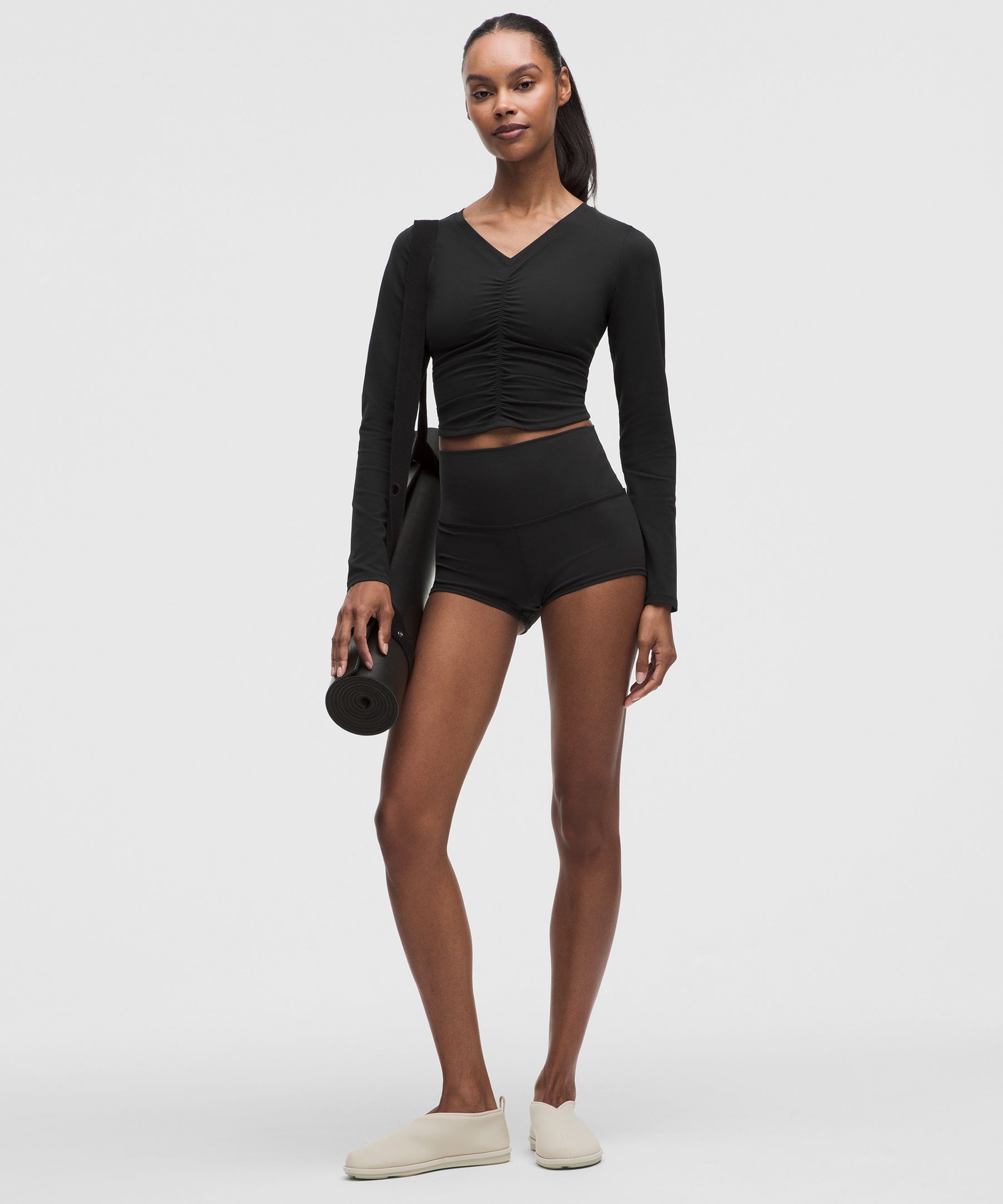 All It Takes Centre-Ruched V-Neck Long-Sleeve Shirt