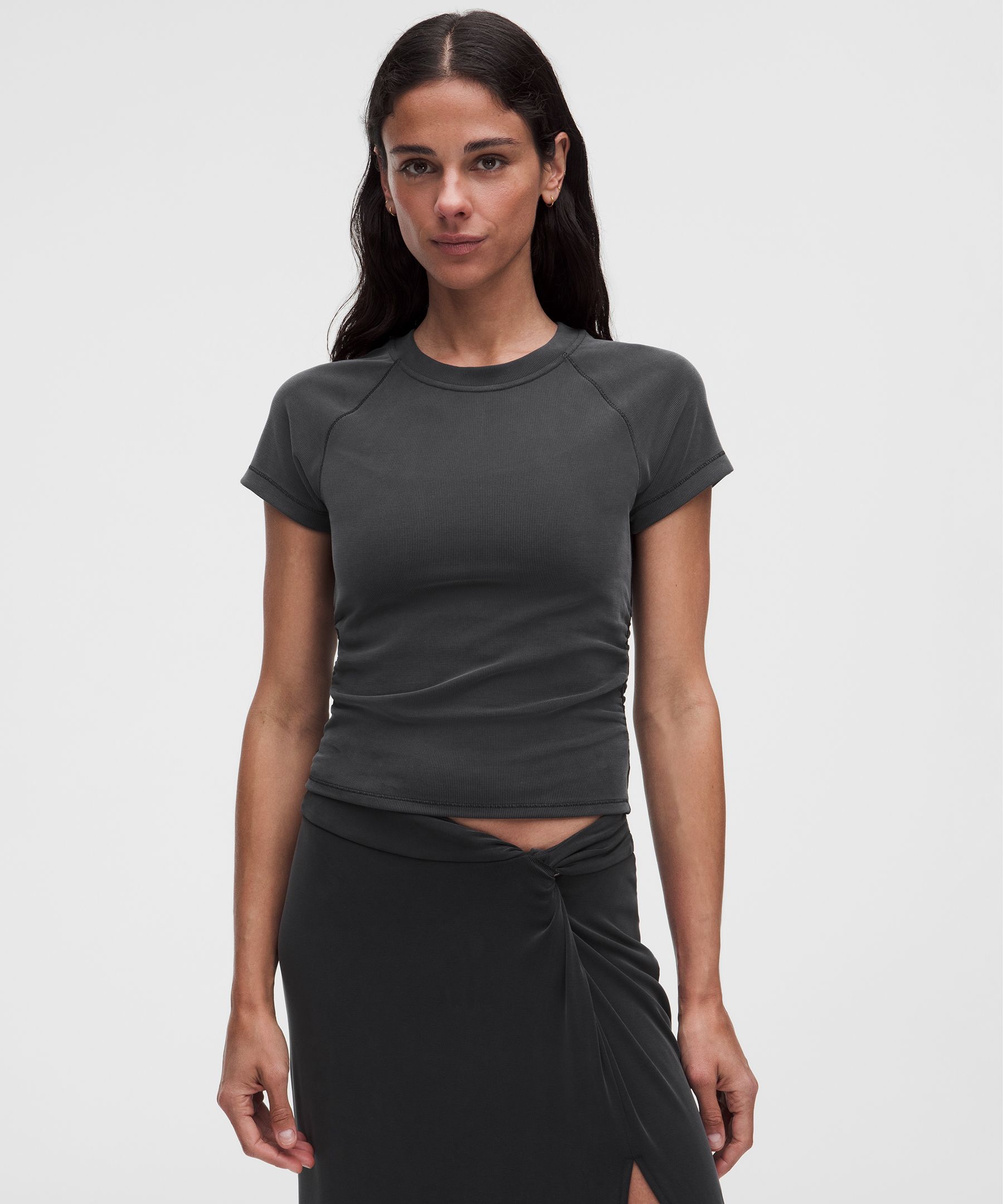 lululemon – Women’s Micro-Rib Drapey Softstreme Baby Tee – Color Black – Size Large