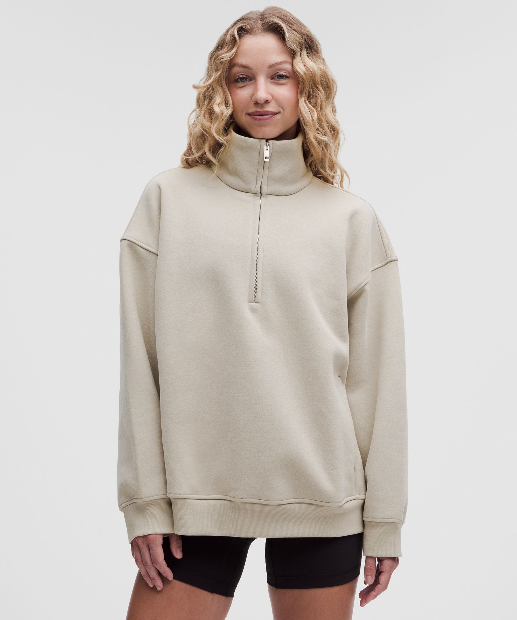 Steady State-Sweater mit kurzem Rei&szlig;verschluss und Trichterkragen im Oversized Fit aus SuperLoft