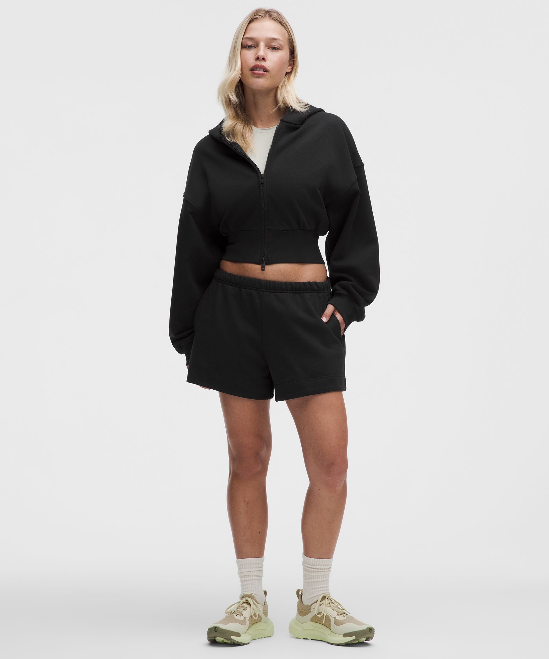 French Terry Cropped Full-Zip Hoodie