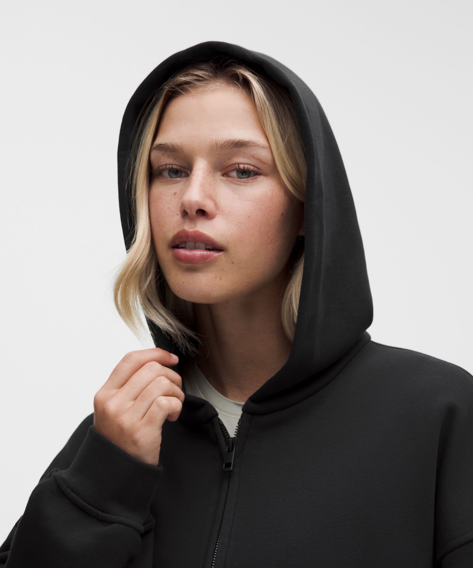 French Terry Cropped Full-Zip Hoodie