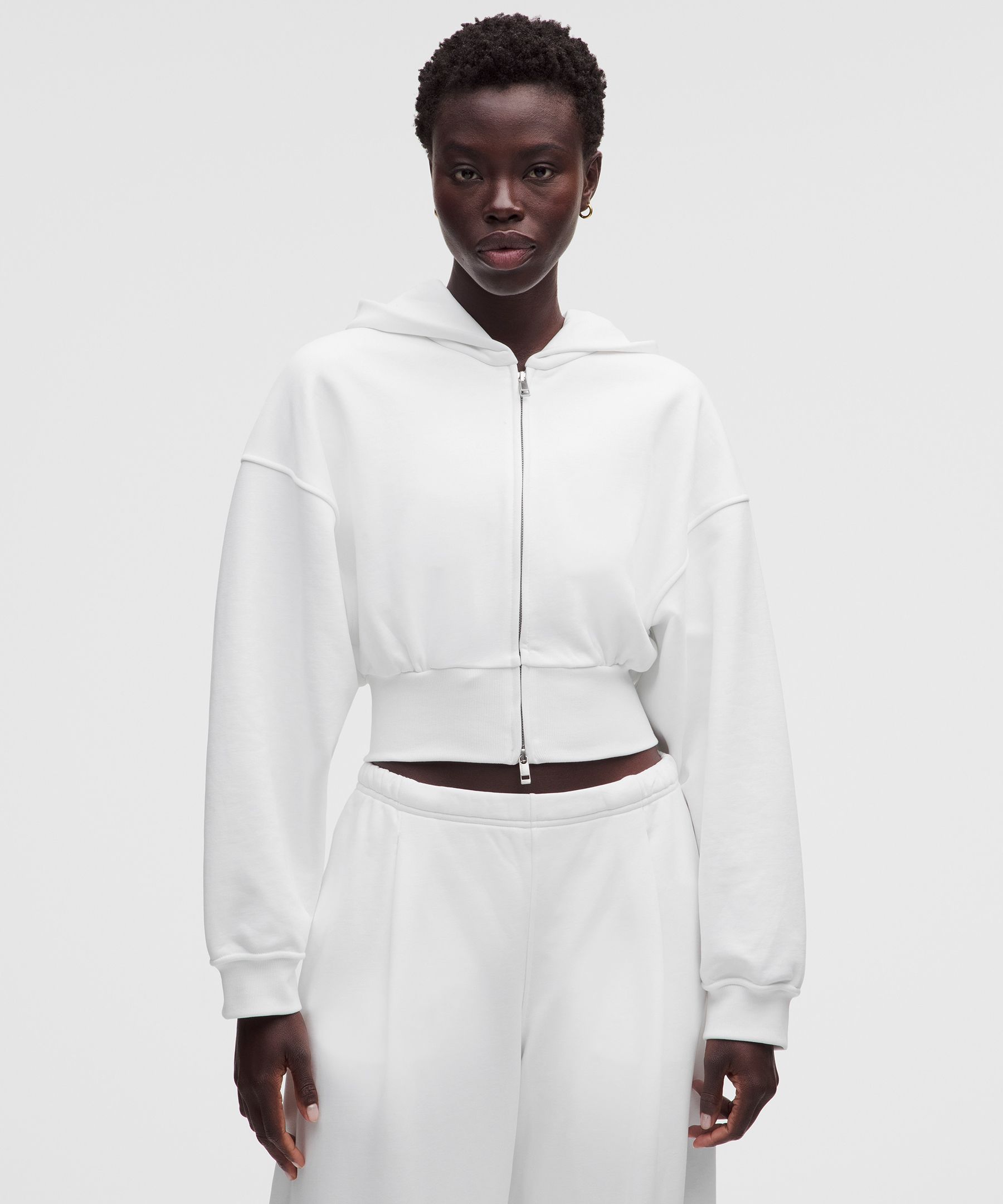 French Terry Cropped Full-Zip Hoodie