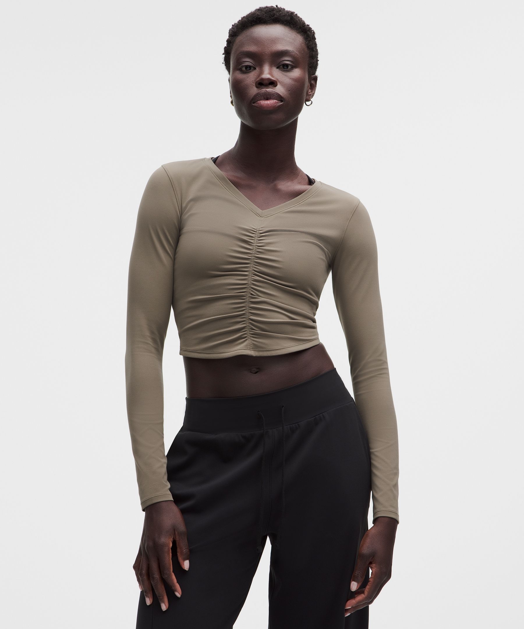 All It Takes Centre-Ruched V-Neck Long-Sleeve Shirt