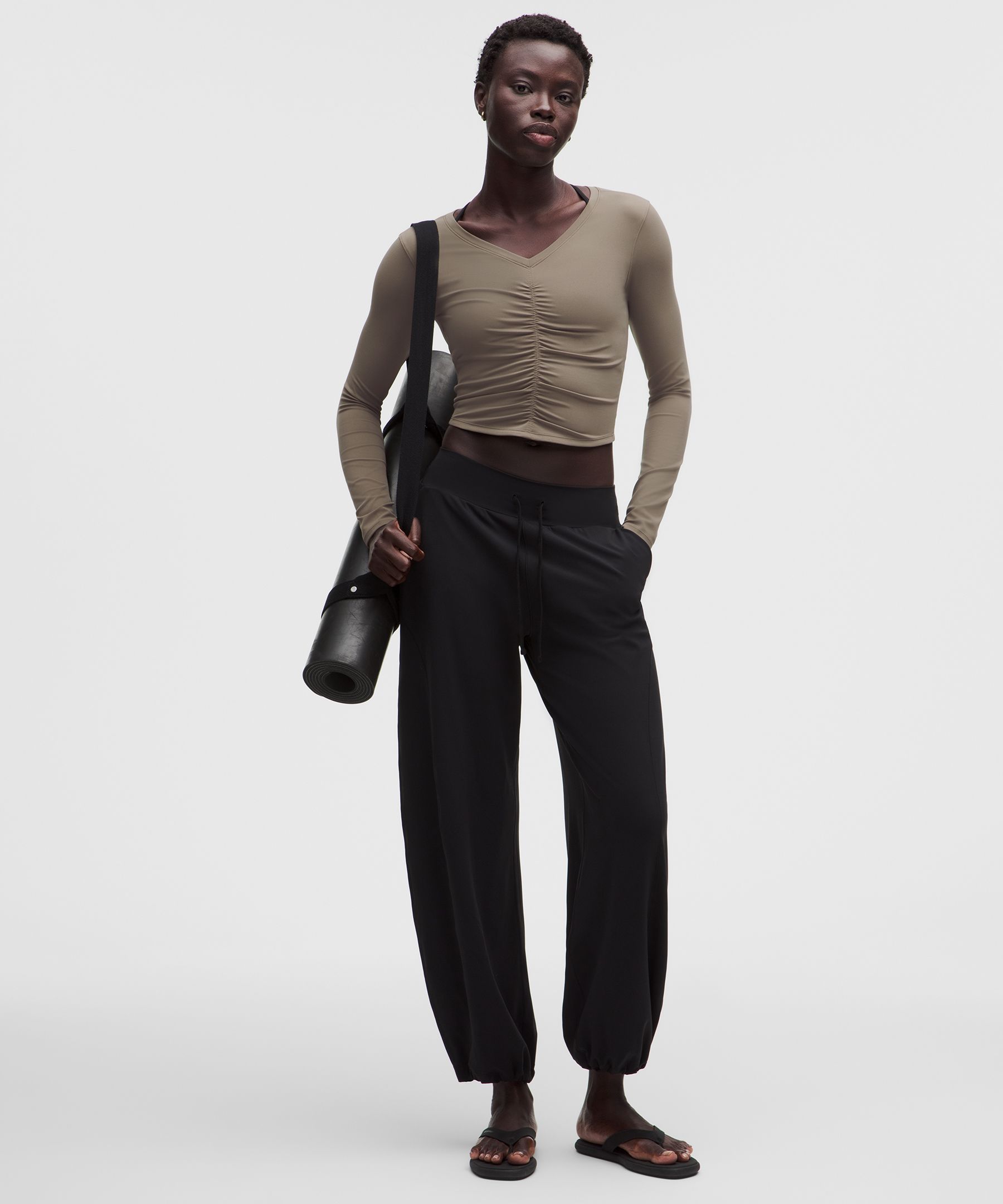 All It Takes Centre-Ruched V-Neck Long-Sleeve Shirt