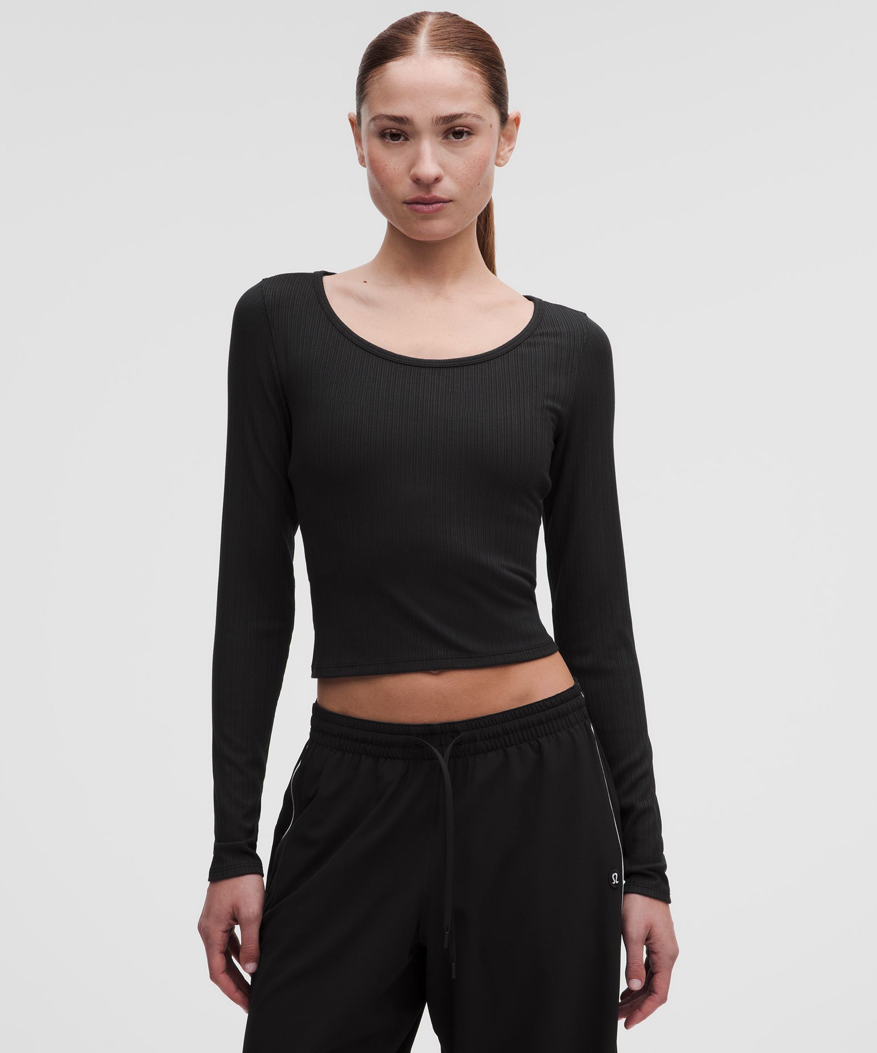 Hold Tight Micro-Rib Cross-Back Long-Sleeve Shirt