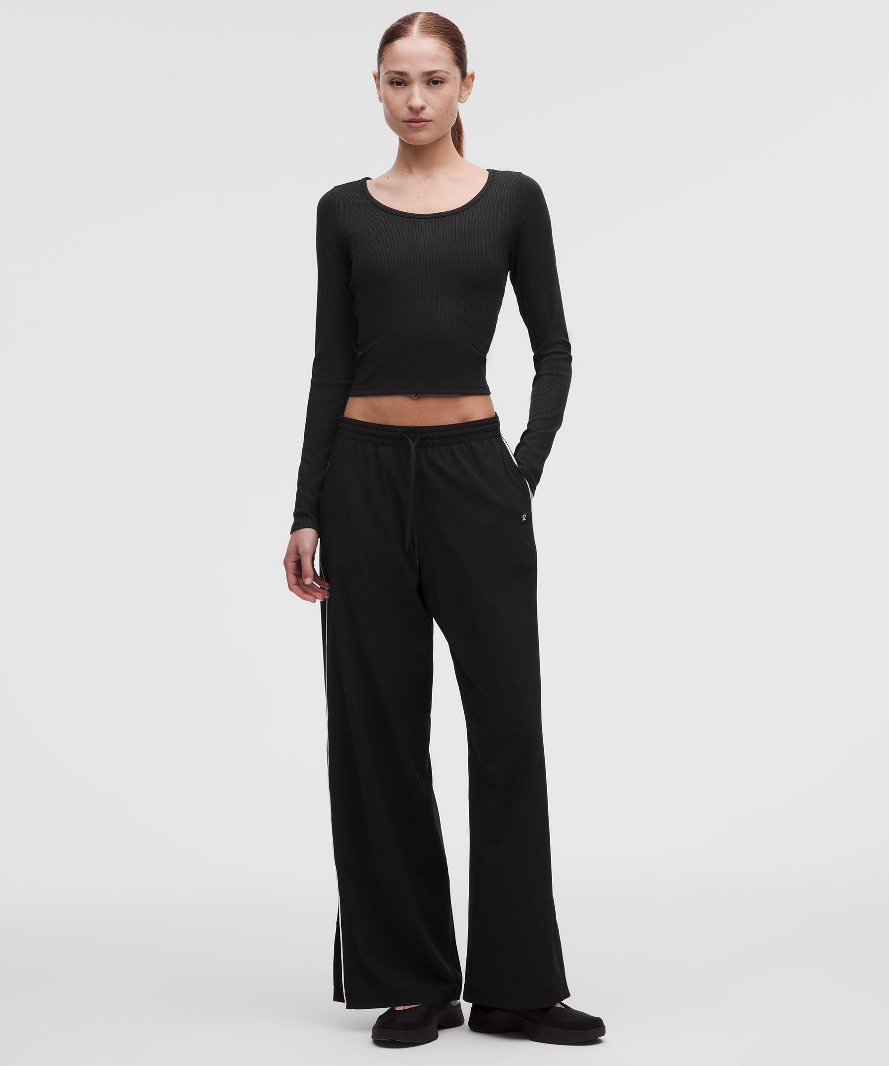 Hold Tight Micro-Rib Cross-Back Long-Sleeve Shirt