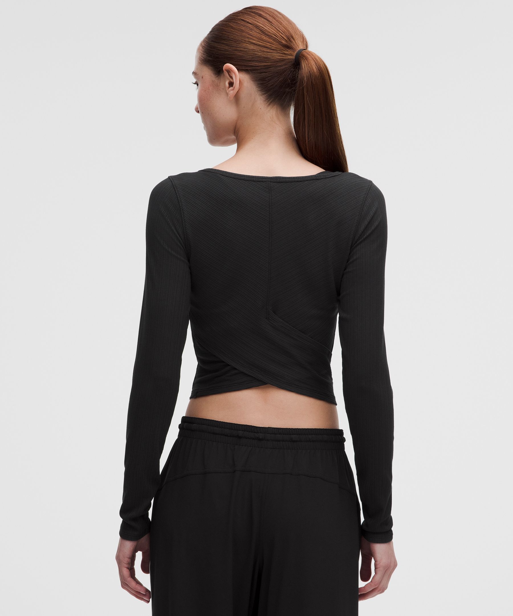 Hold Tight Micro-Rib Cross-Back Long-Sleeve Shirt