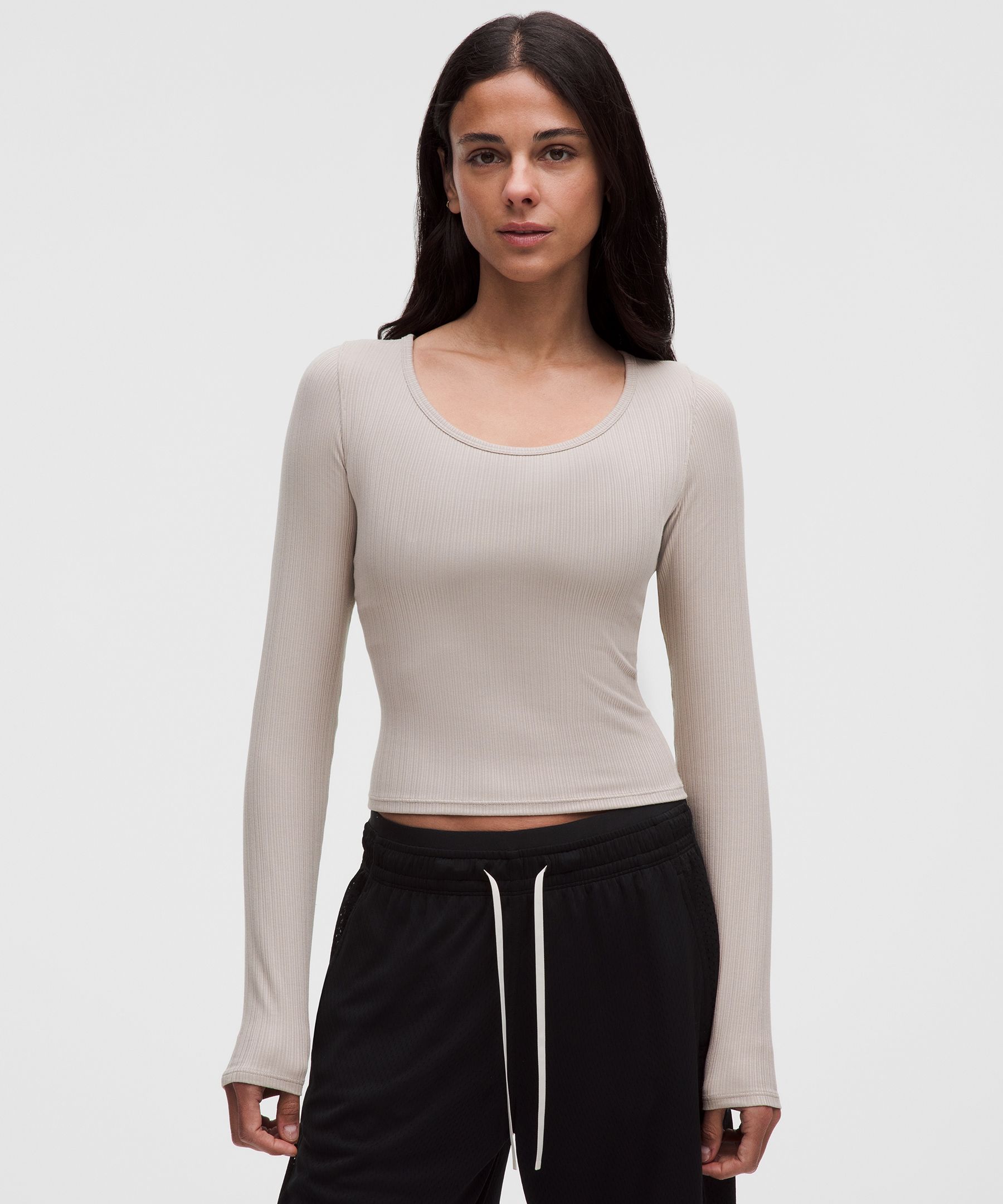 Hold Tight Micro-Rib Cross-Back Long-Sleeve Shirt
