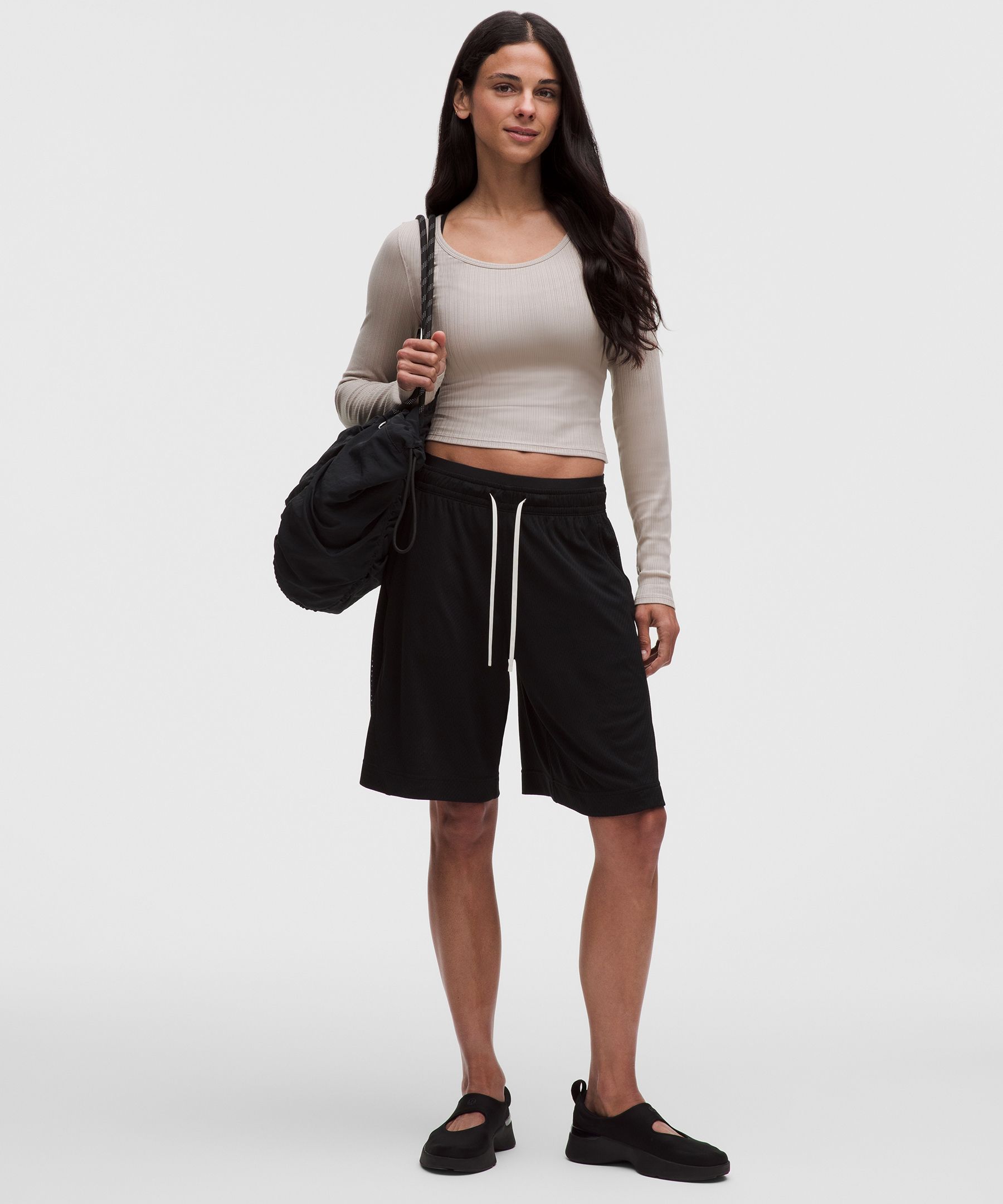 Hold Tight Micro-Rib Cross-Back Long-Sleeve Shirt