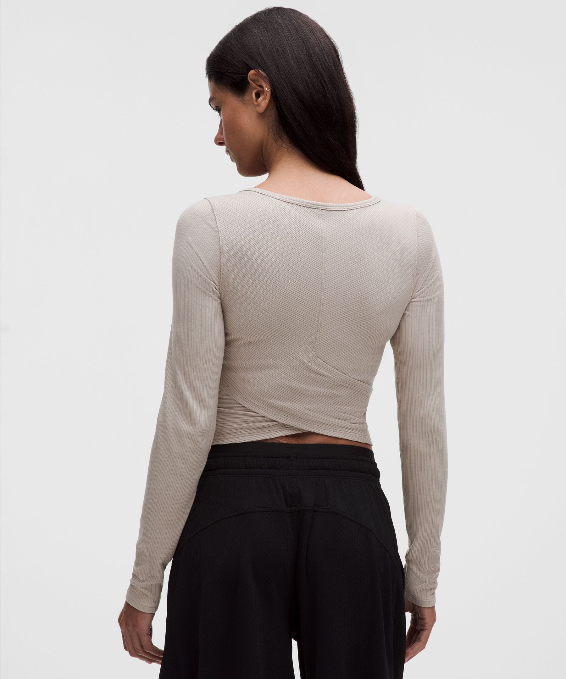 Hold Tight Micro-Rib Cross-Back Long-Sleeve Shirt