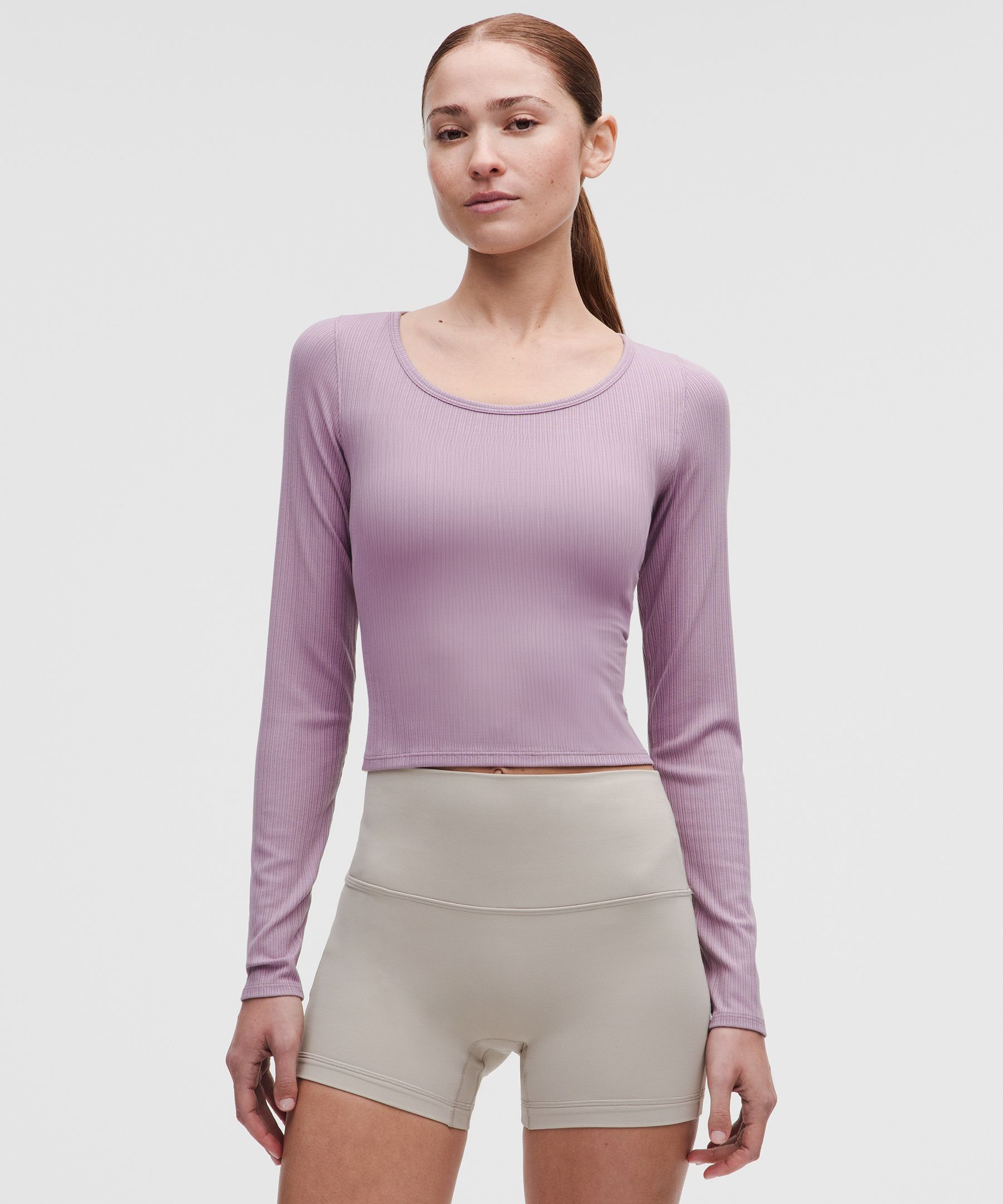 Hold Tight Micro-Rib Cross-Back Long-Sleeve Shirt