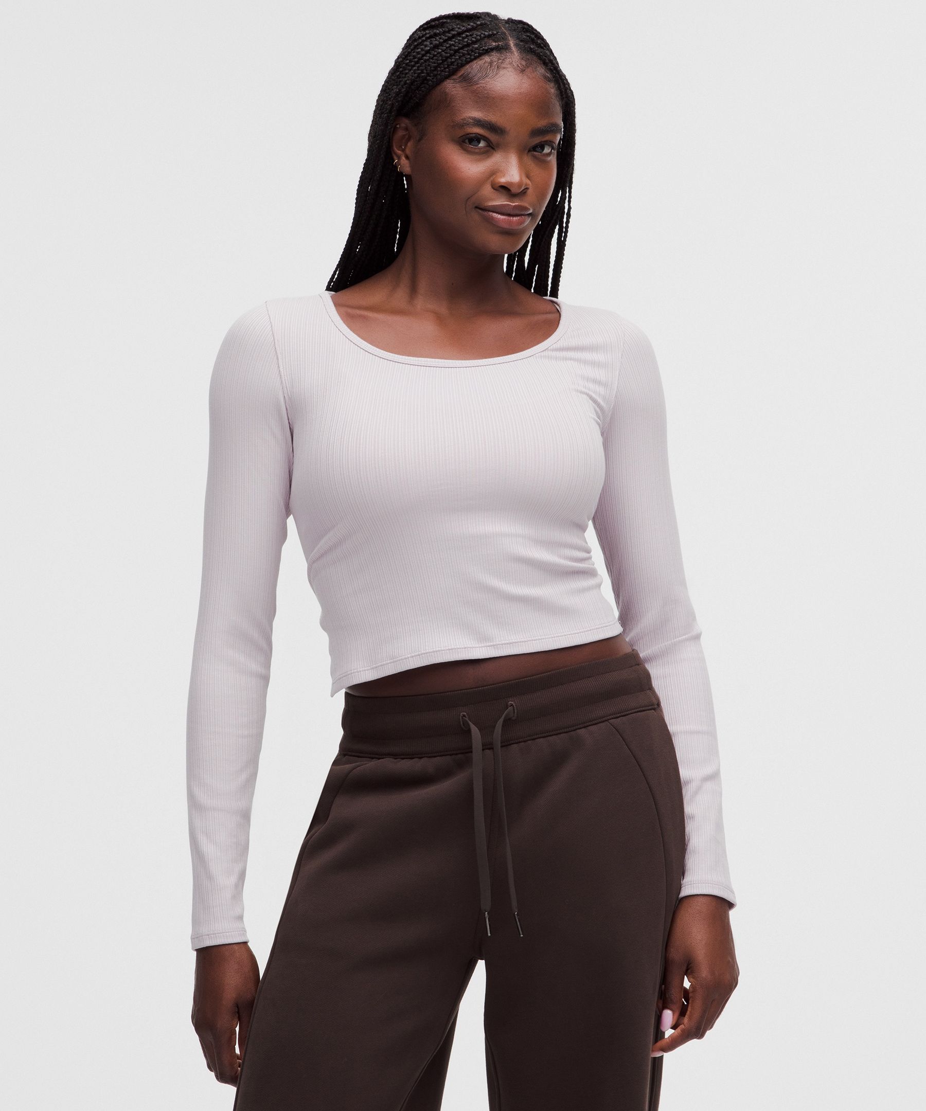 Hold Tight Micro-Rib Cross-Back Long-Sleeve Shirt