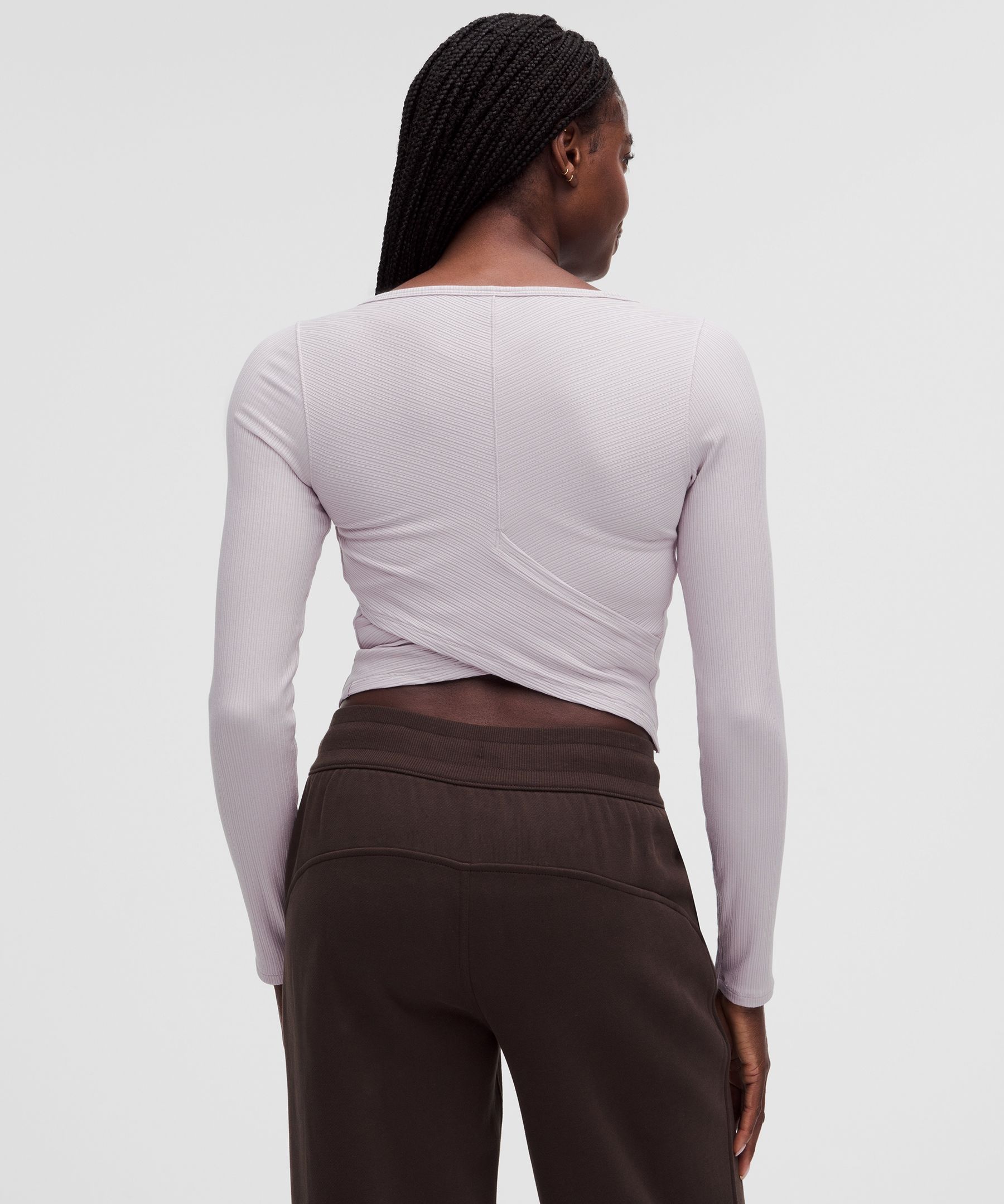 Hold Tight Micro-Rib Cross-Back Long-Sleeve Shirt