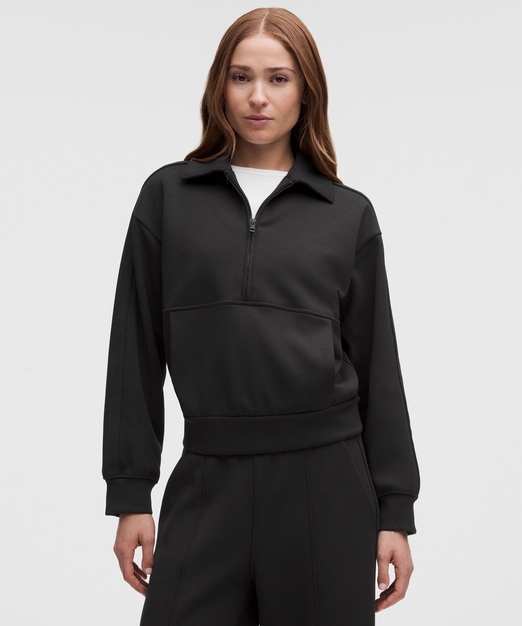 Smooth Spacer-Sweater mit Kragen und kurzem Rei&szlig;verschluss