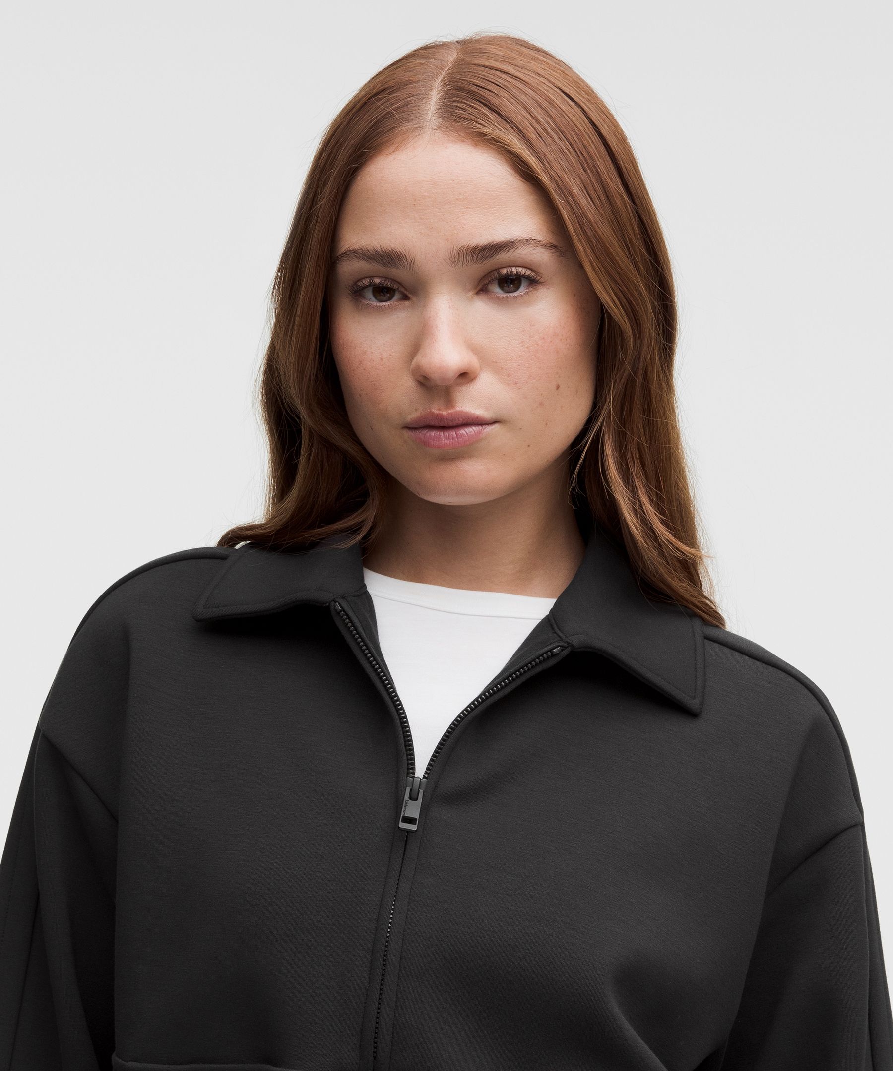 Smooth Spacer-Sweater mit Kragen und kurzem Rei&szlig;verschluss