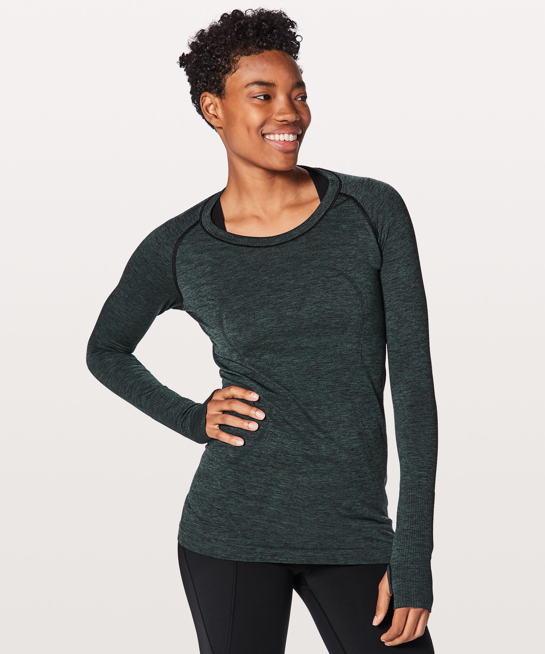 Lululemon Swiftly Tech Long Sleeve Crew - Heathered Black - lulu