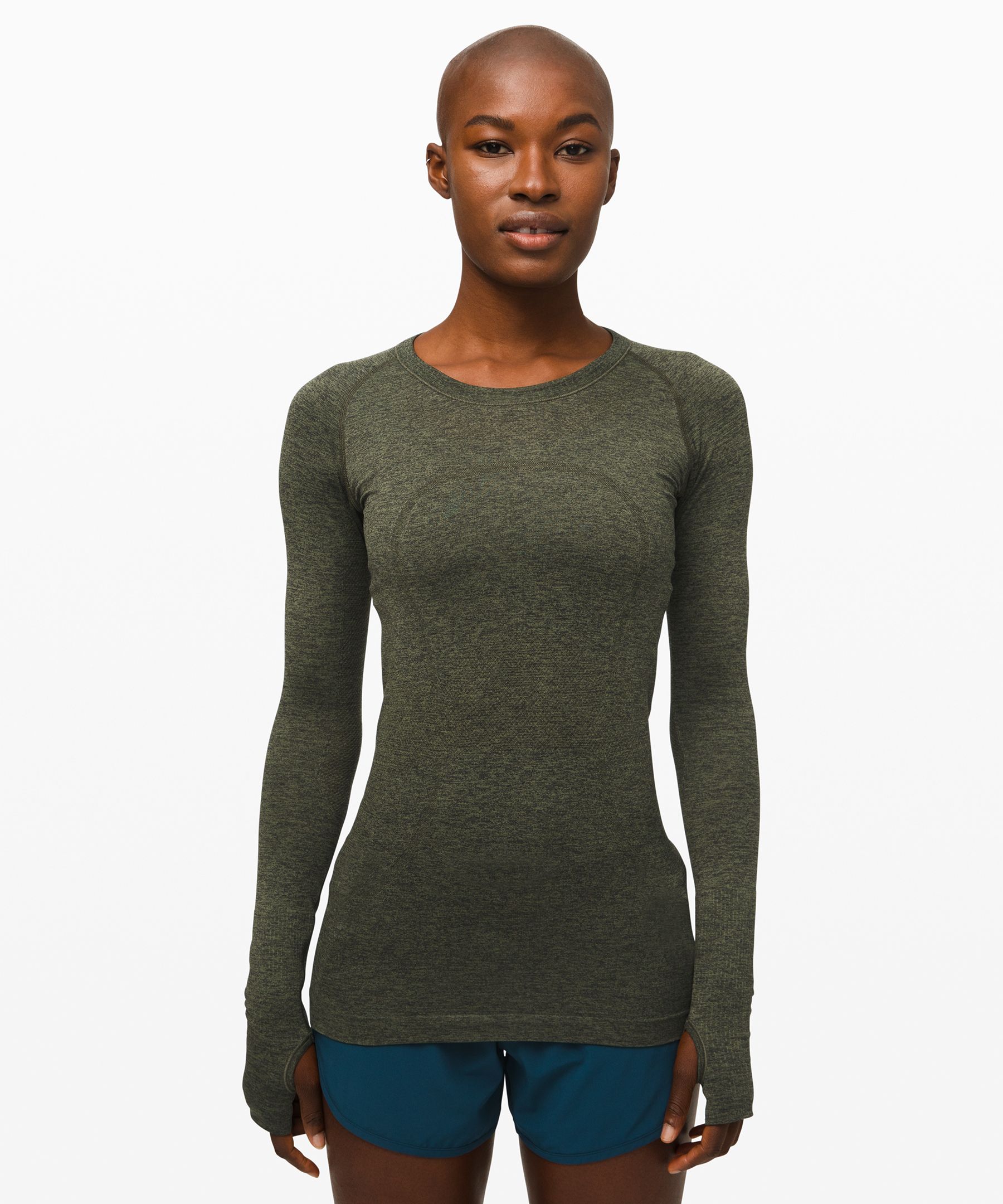 Lululemon Swiftly Tech Long Sleeve Crew In Barracks Green/black