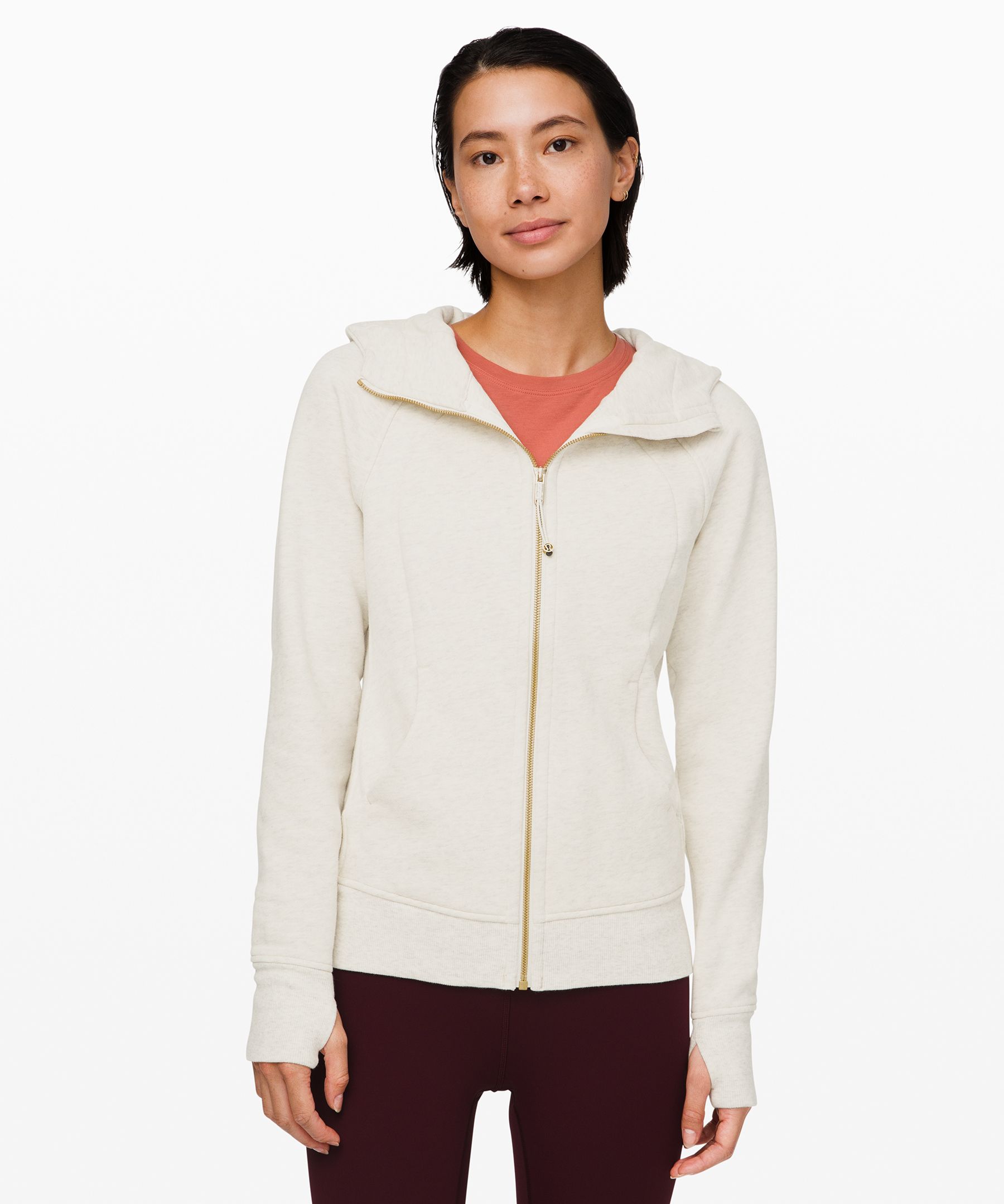 Lululemon Heathered White Cotton Terry Scuba Pullover