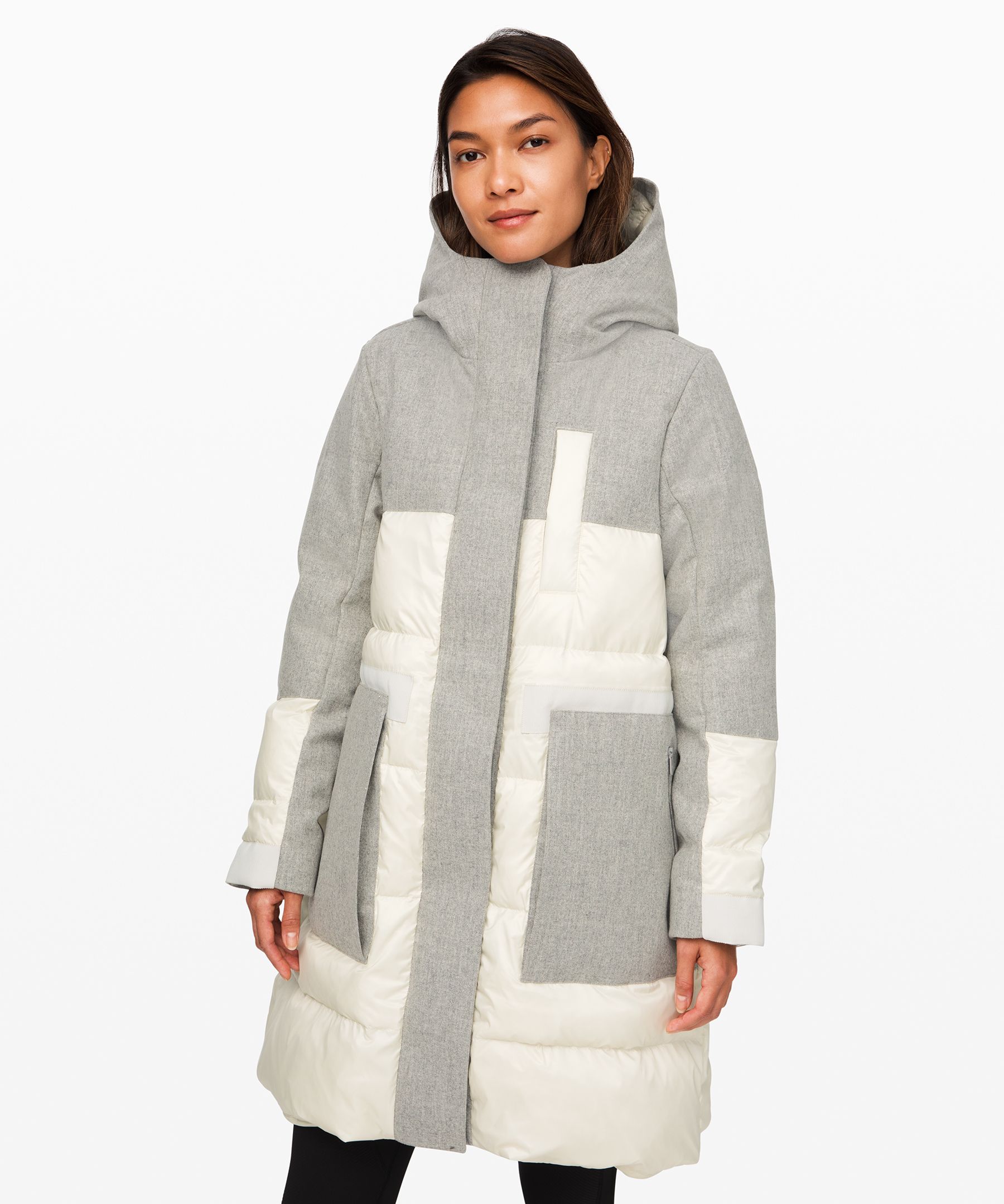 Lululemon Winter Chill Wool Parka In Heathered Silver Graphite/light Ivory