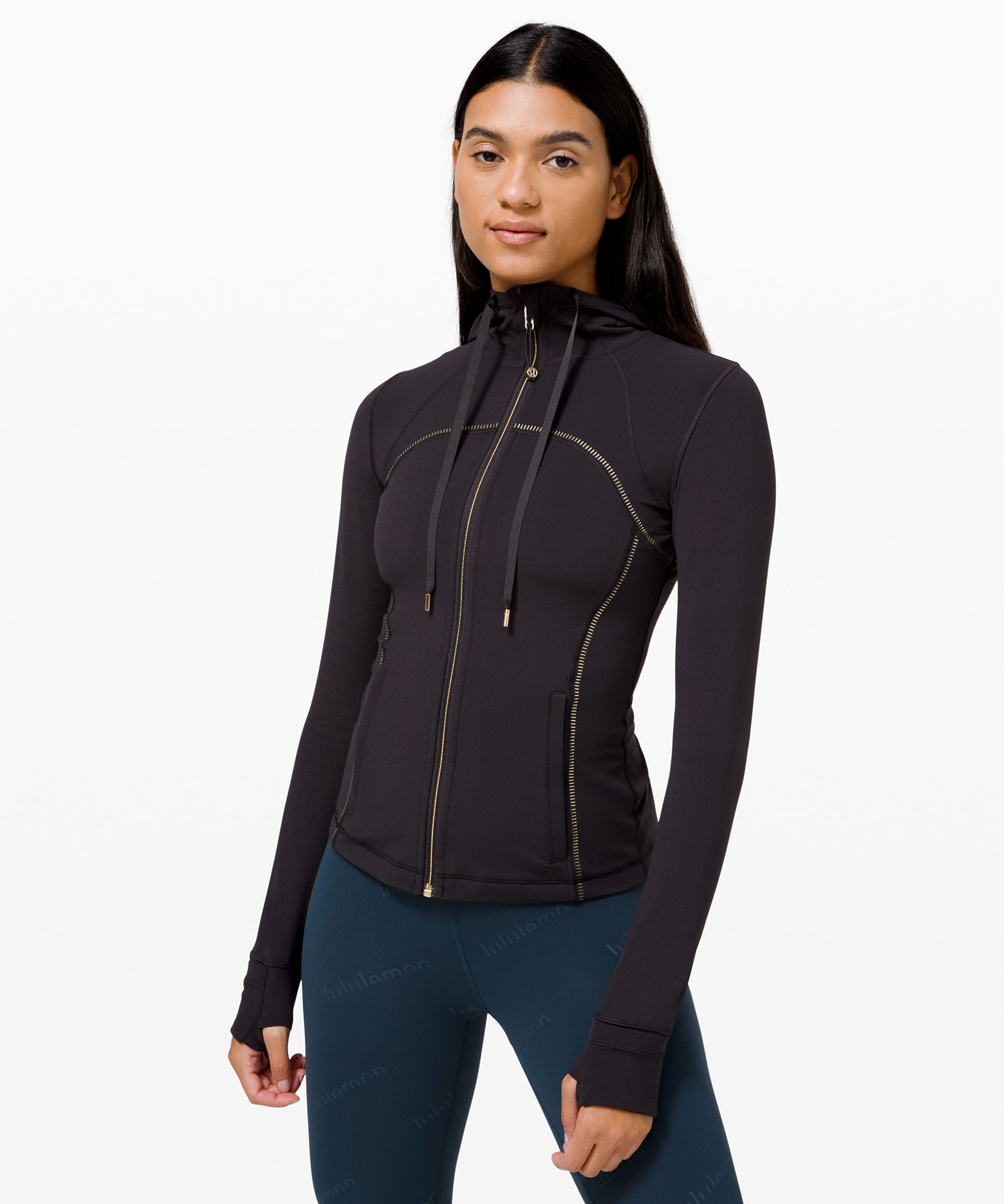 lululemon try-ons  Wunder Under Matte Black Foils + Define Jacket Cropped  *Gold - The Sweat Edit