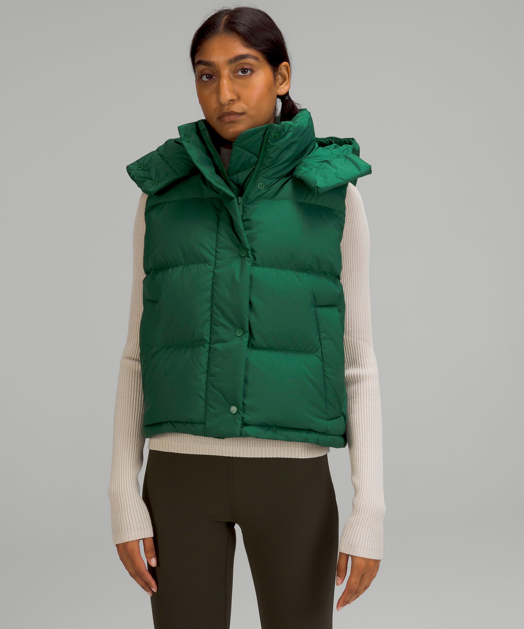 Lululemon Wunder Puff Cropped Vest In Everglade Green