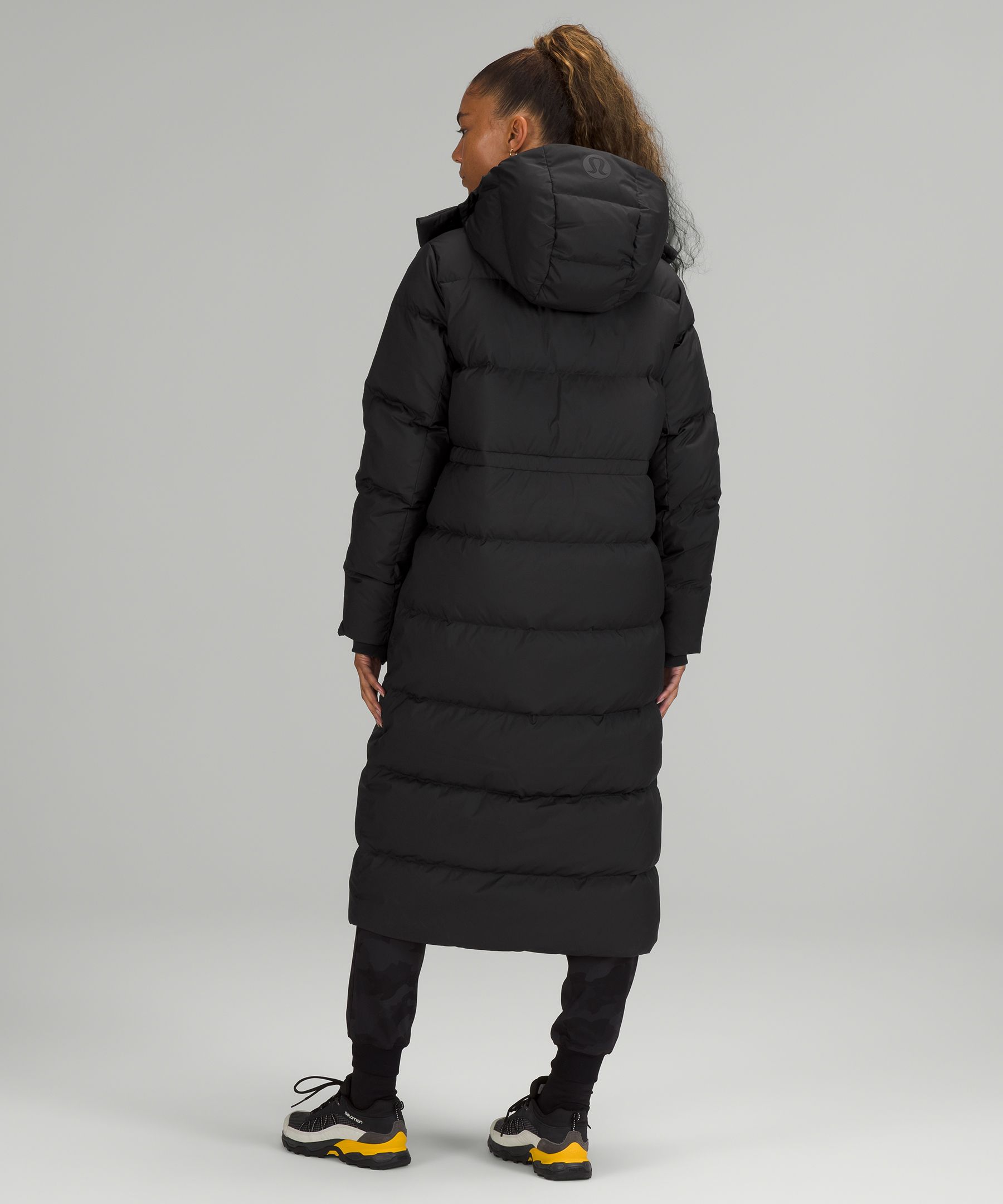 Long black padded 2025 jacket with hood