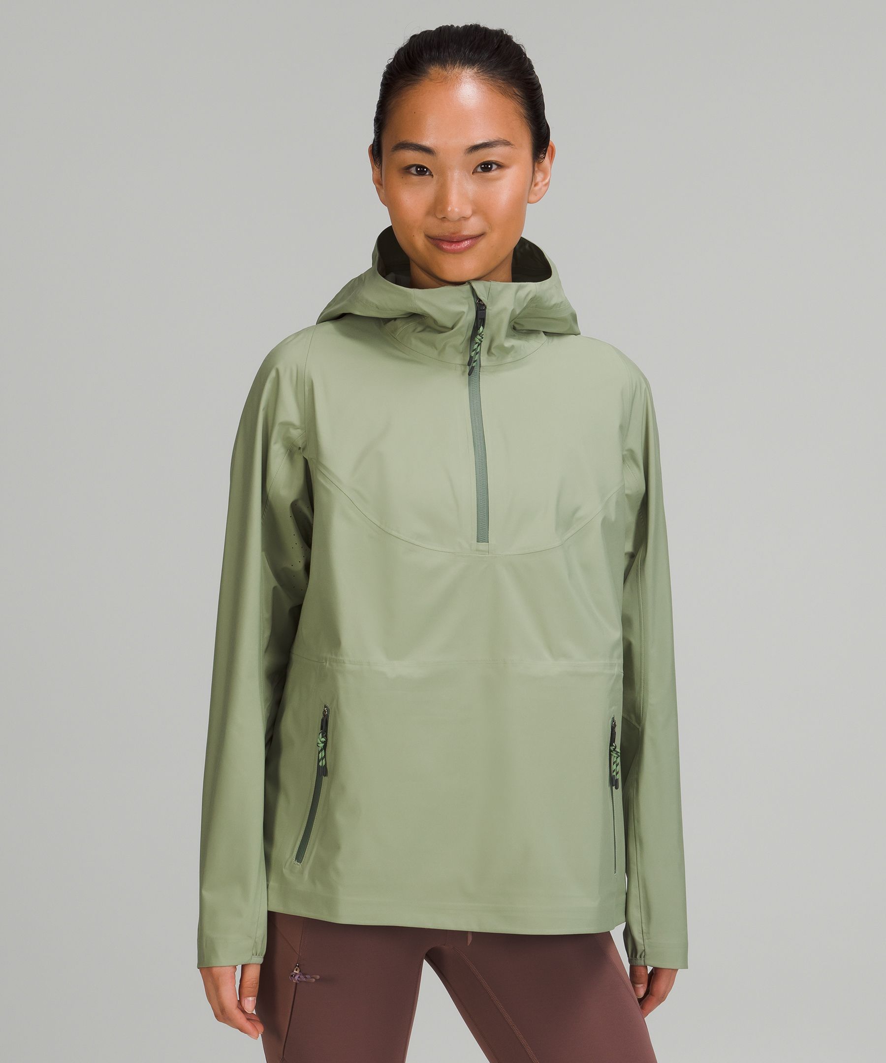 Lululemon Waterproof Hiking Half-zip Pullover In Laurel Green