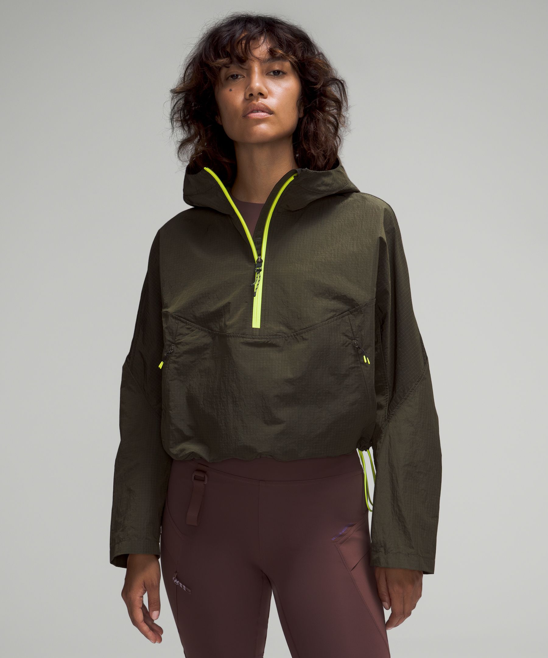 Lululemon Cinch-back Half-zip Hiking Pullover In Medium Olive