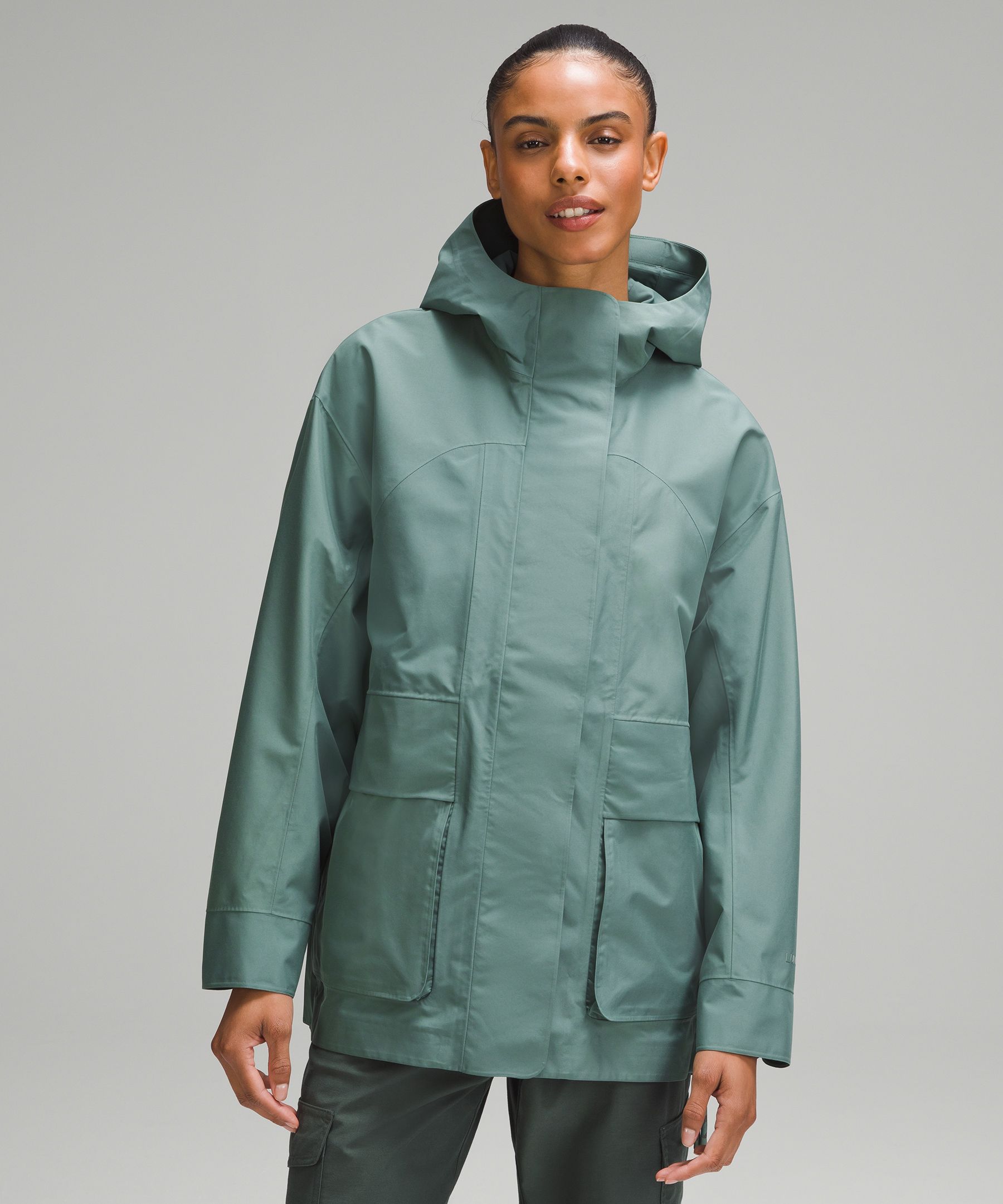 Oversized store hooded raincoat