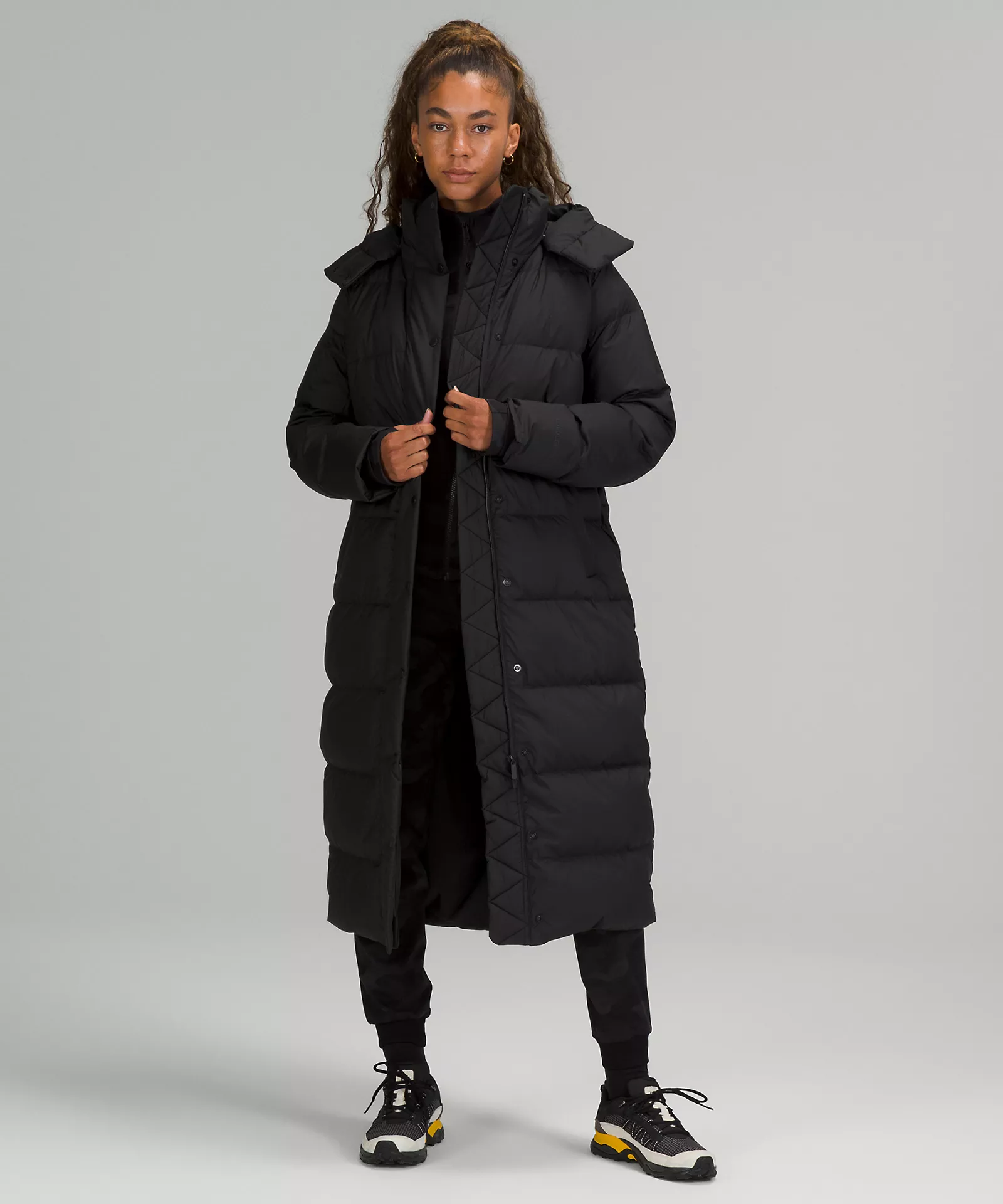 Long black puffer coat