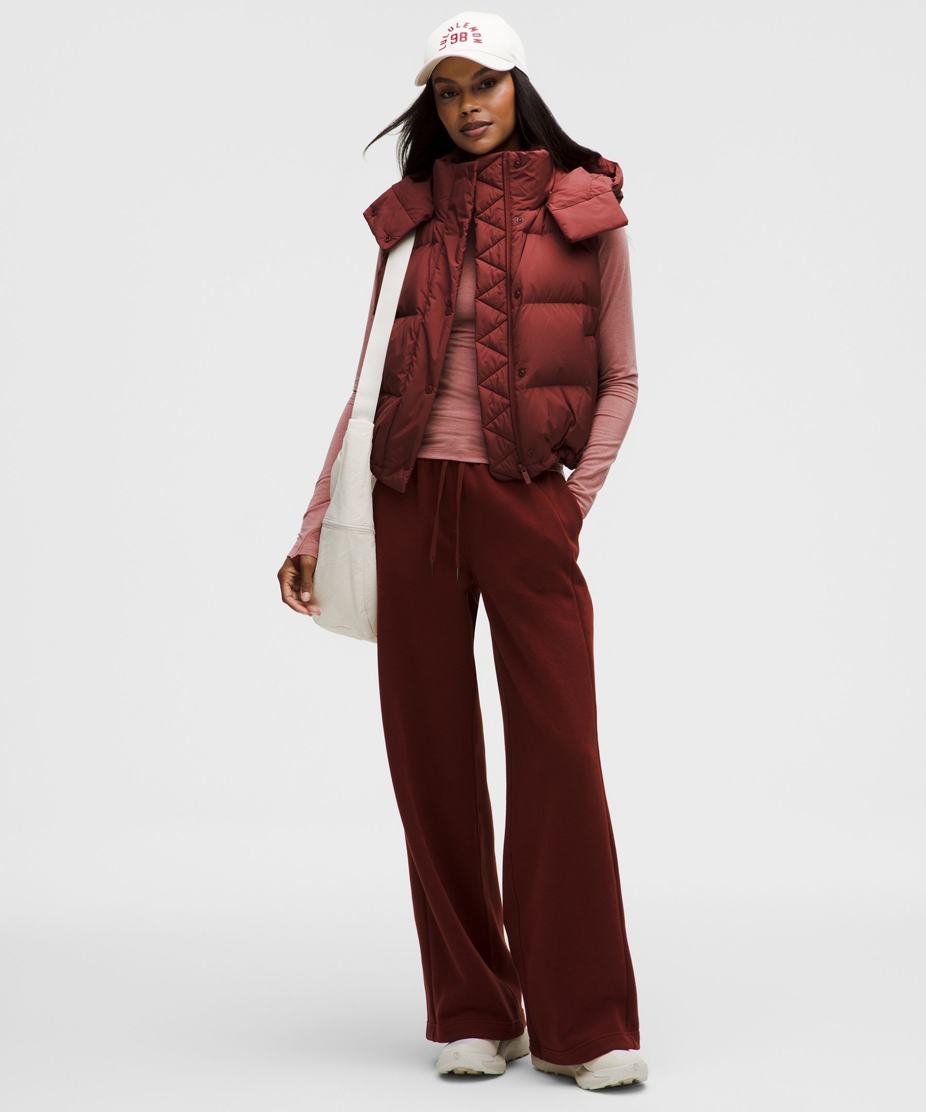 Lululemon Wunder Puff 600-down-fill Cropped Vest In Burgundy
