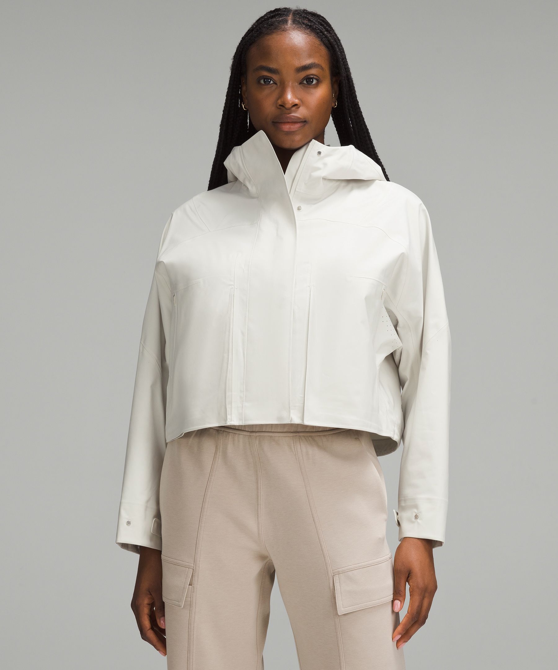 Cropped rain jacket with hood sale