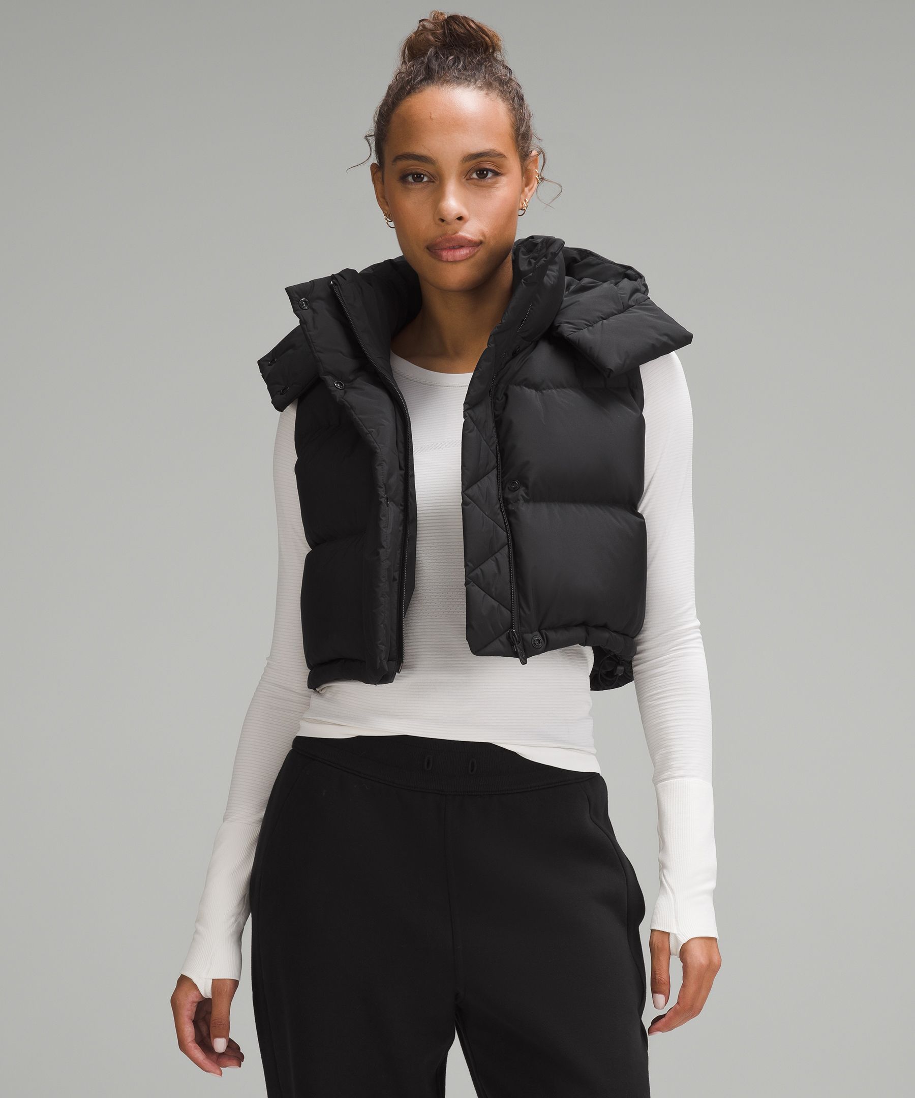 Black Super Cropped Peach Skin Puffer