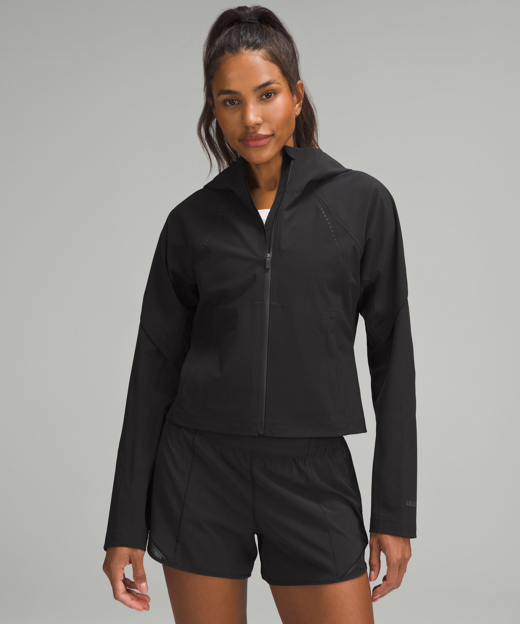 Black cropped rain jacket online