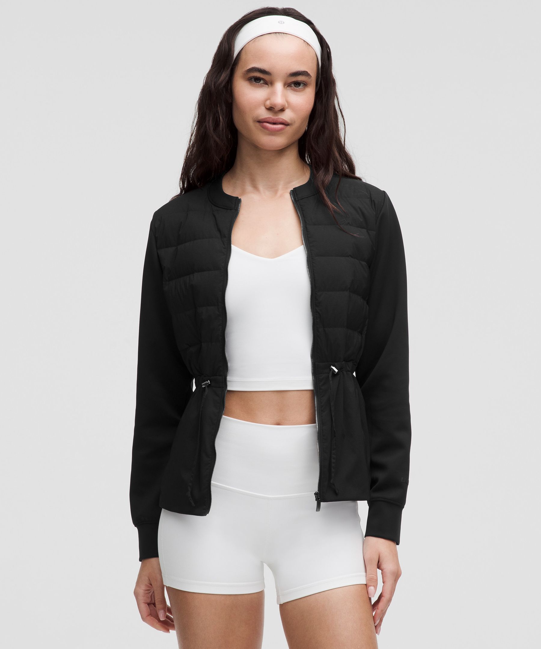 Down-Filled Cinch-Waist Jacket - Black,Neutral