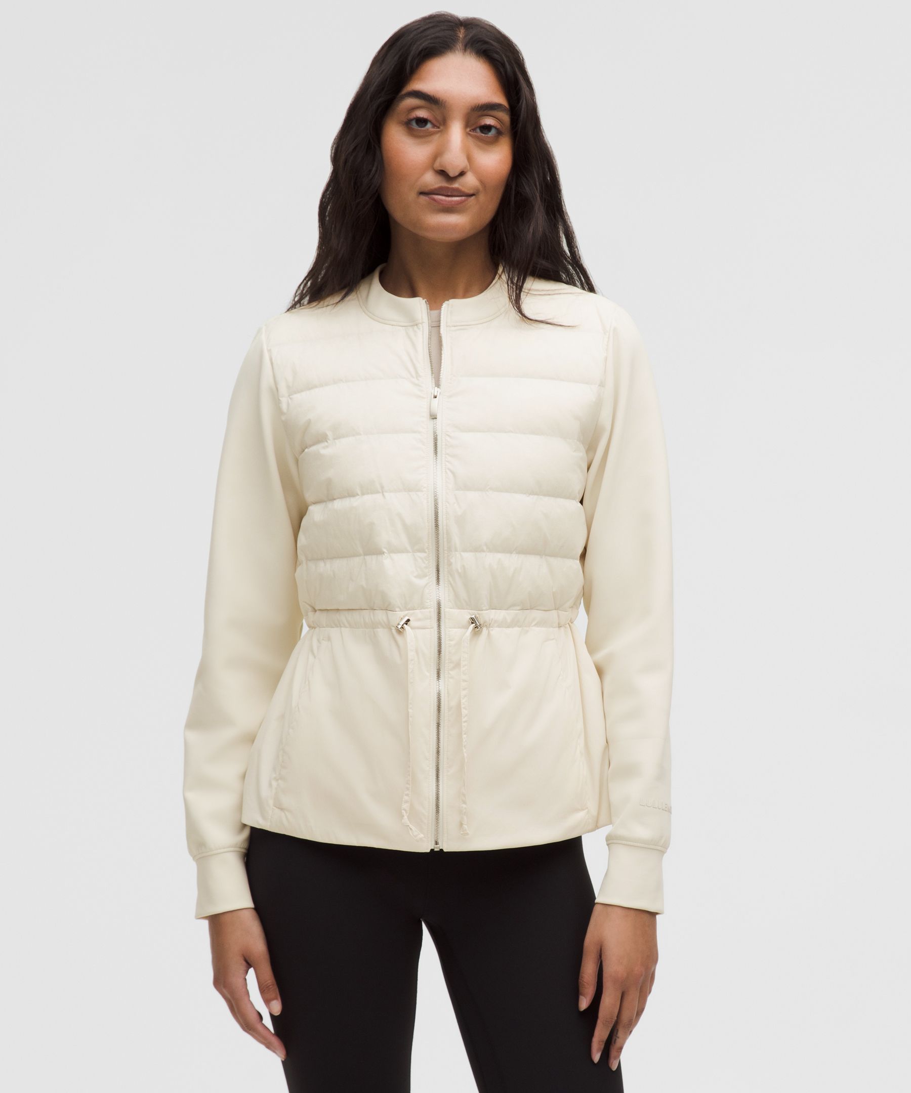 Down-Filled Cinch-Waist Jacket - White,Neutral